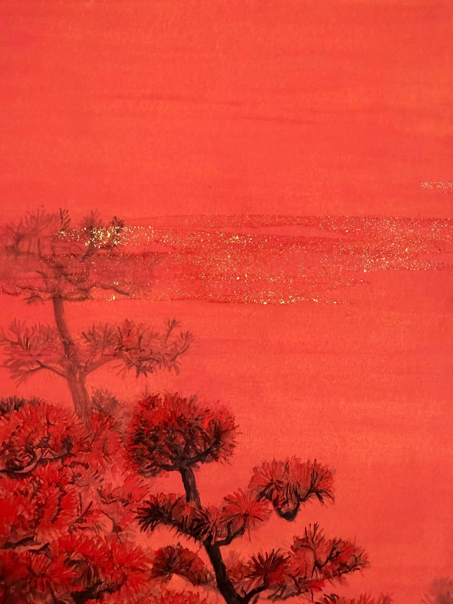 Alberi chiacchieroni II, pini e uccelli migratori di Lumi Mizutani - Pittura giapponese in vendita 10