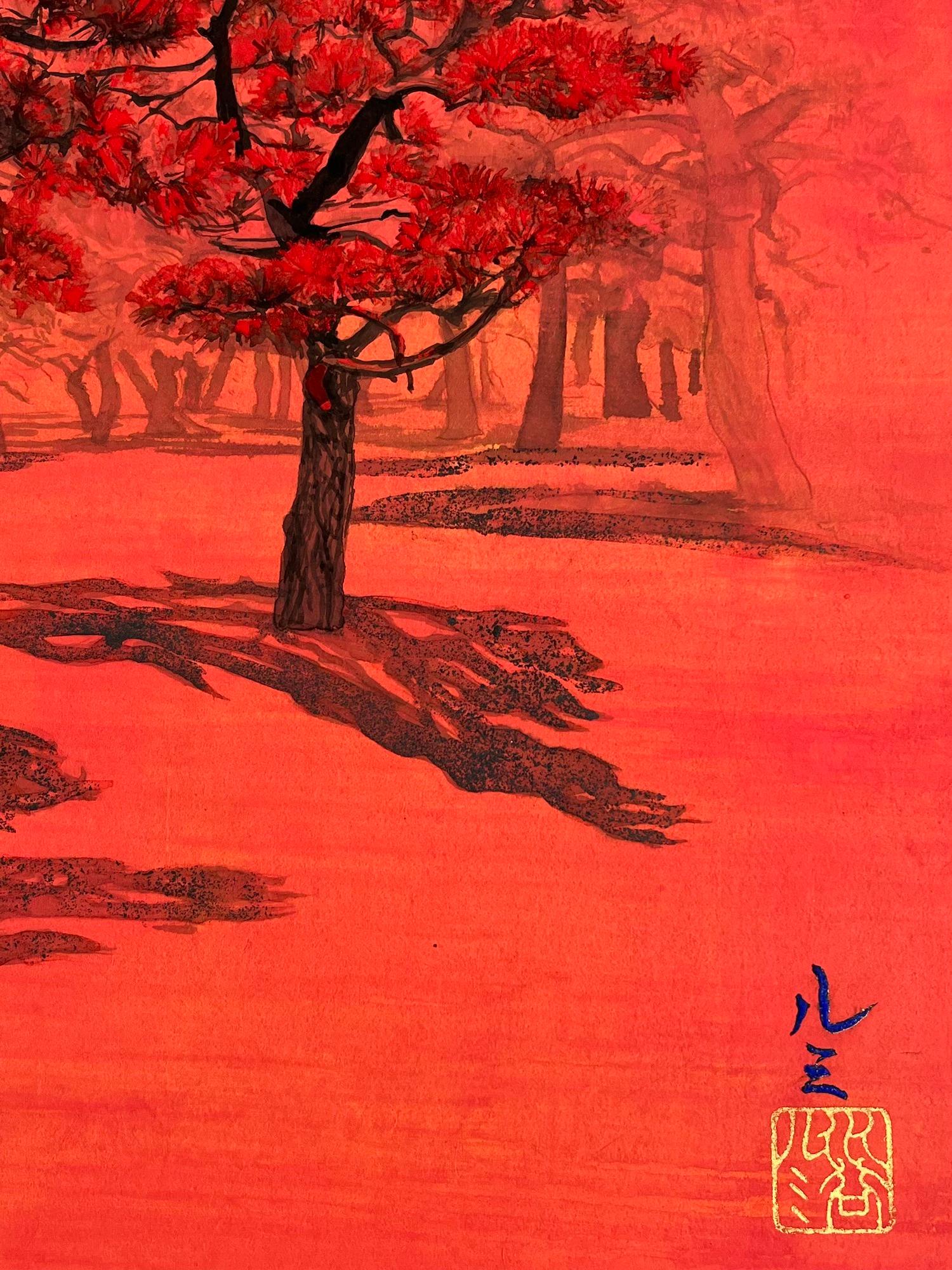 Alberi chiacchieroni II, pini e uccelli migratori di Lumi Mizutani - Pittura giapponese in vendita 5