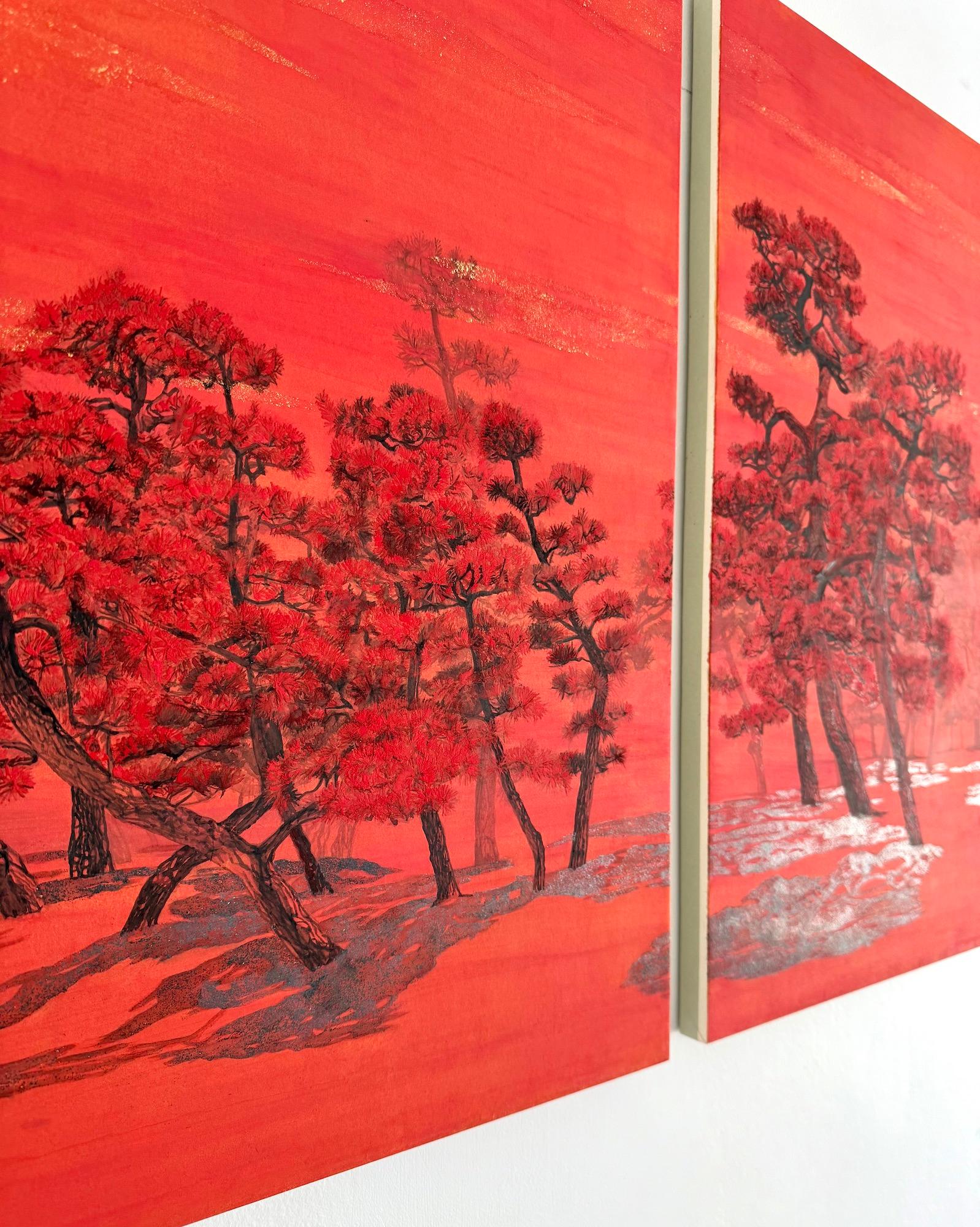 Alberi chiacchieroni II, pini e uccelli migratori di Lumi Mizutani - Pittura giapponese in vendita 6