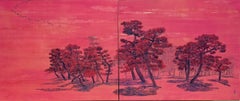 Tableau japonais Chatty Trees II, Pines and Migrant Birds de Lumi Mizutani