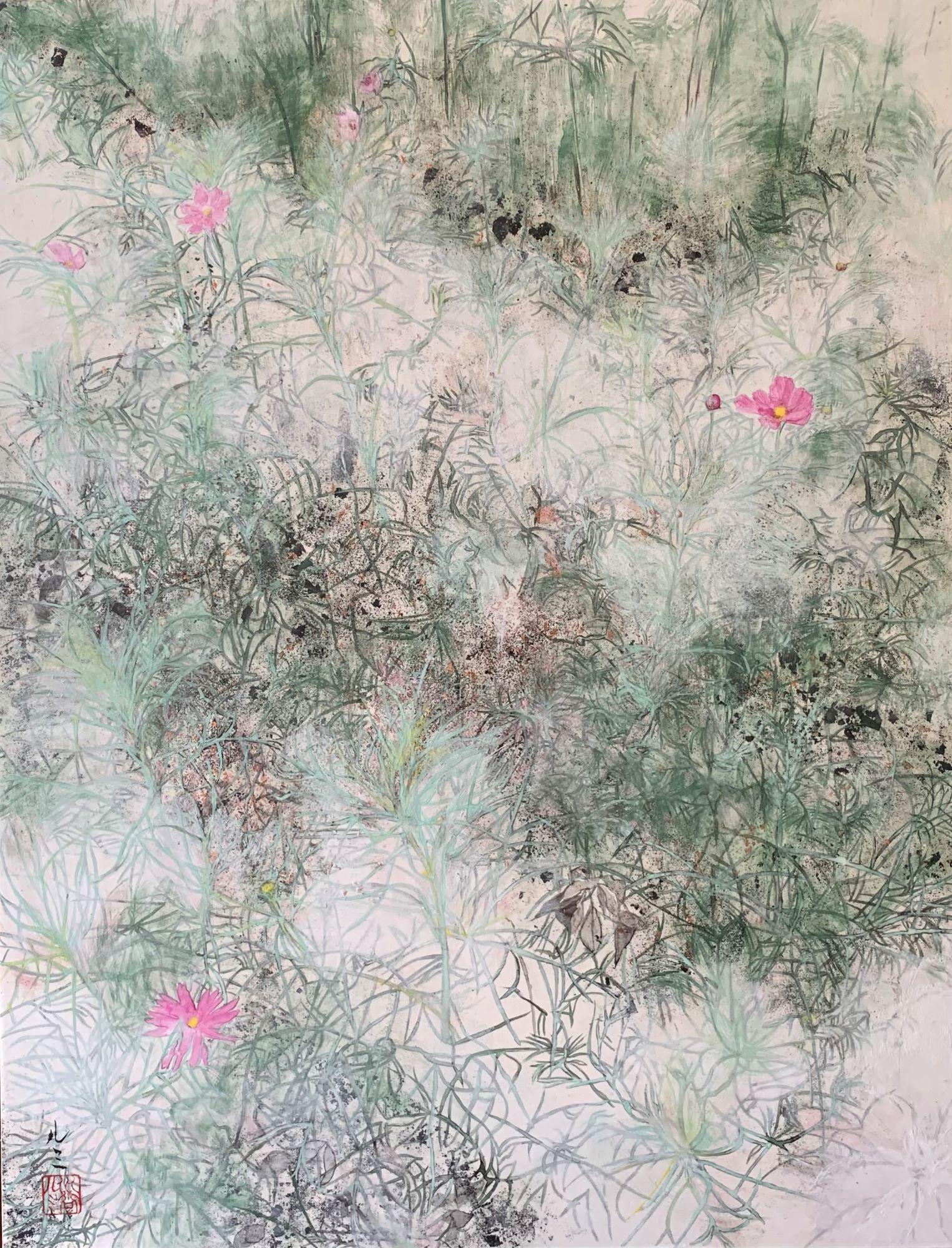 Cosmos II by Lumi Mizutani - Pintura paisajista de estilo japonés, floral, naturaleza