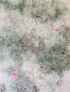 Cosmos II di Lumi Mizutani - Quadro di paesaggio in stile giapponese, fiori rosa