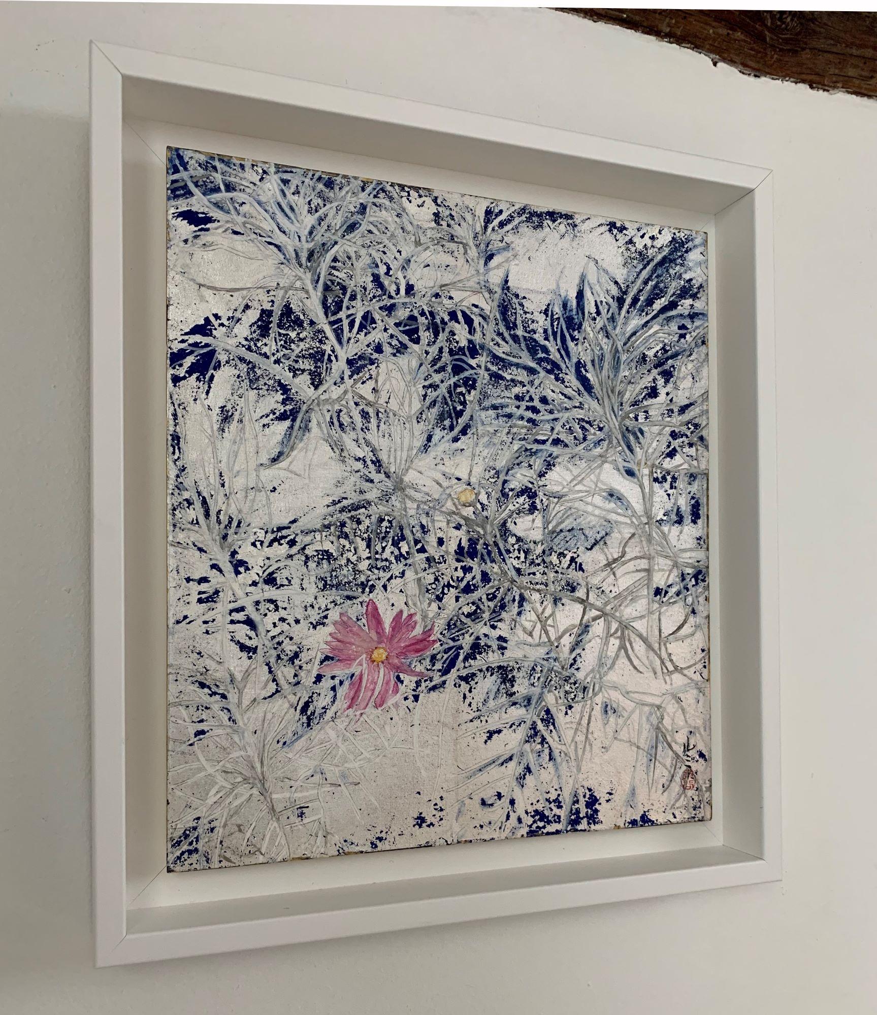 Cosmos IV by Lumi Mizutani - Japanese style painting, flower, silver leaves For Sale 4