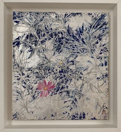 Cosmos IV de Lumi Mizutani - Pintura de estilo japonés, flor, hojas de plata
