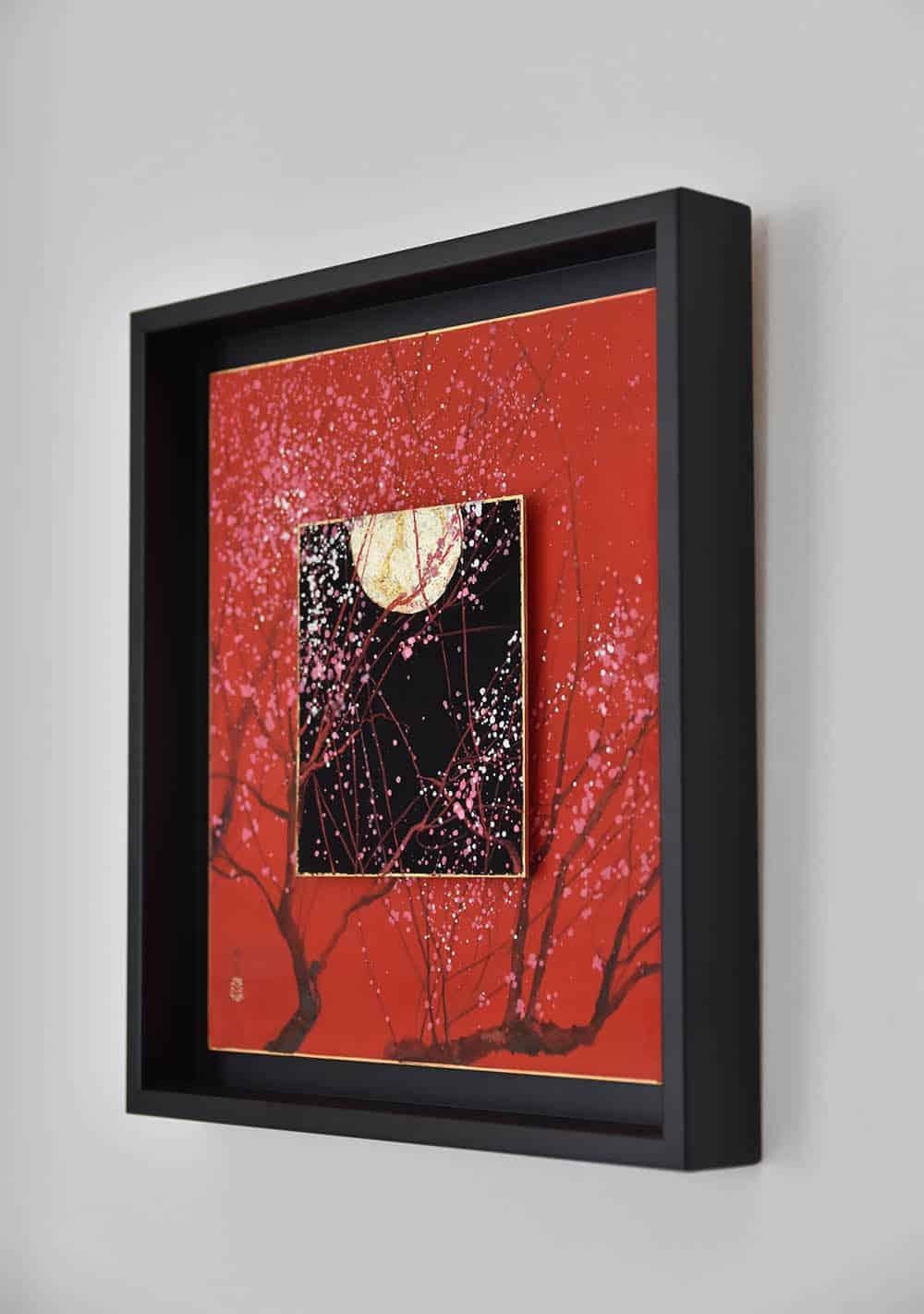Day and Night II by Lumi Mizutani - Japanese style painting, red, Moon, flower For Sale 7