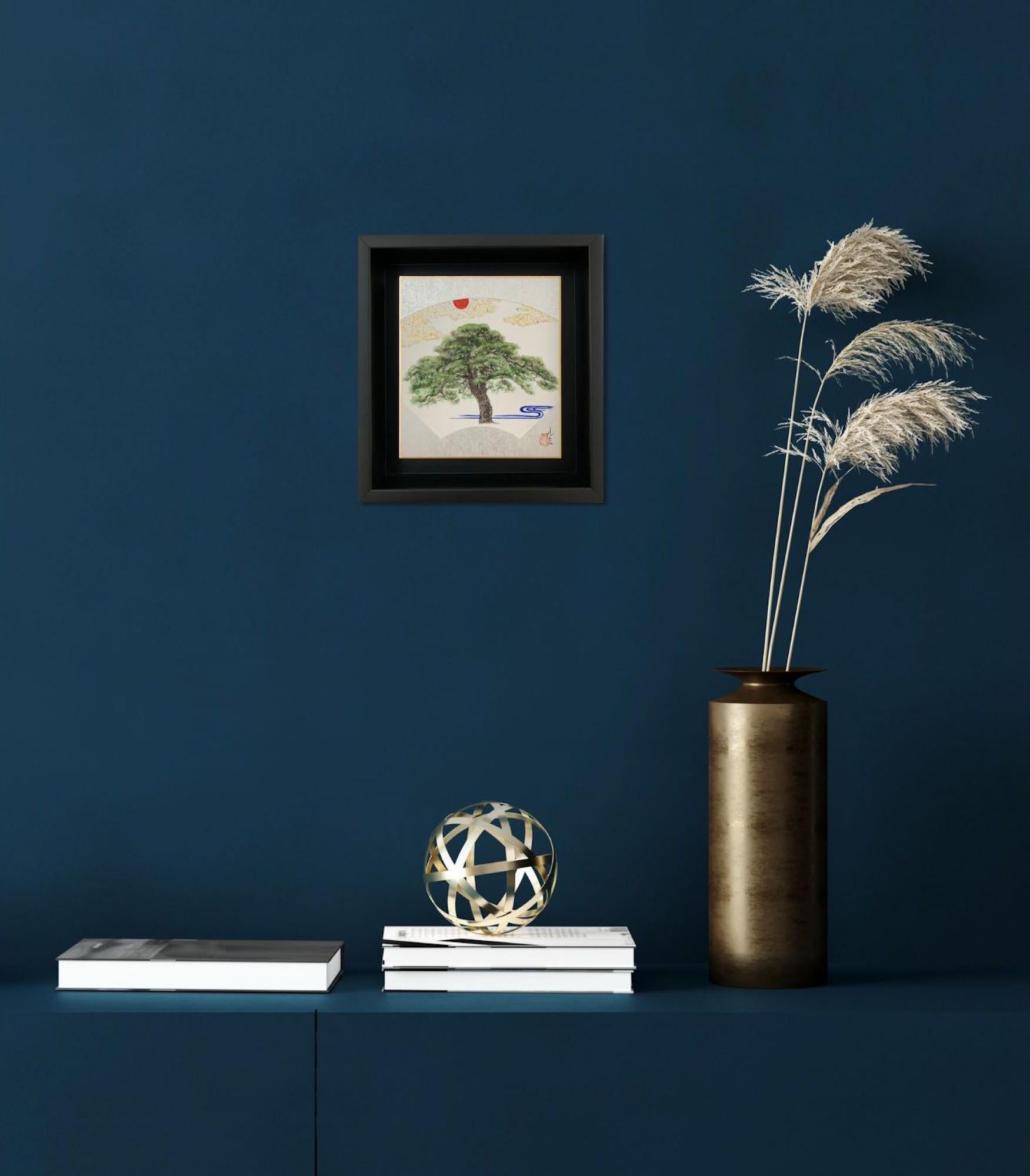 Good Weather by Lumi Mizutani - Peinture de style japonais, arbre, feuille d'or en vente 2