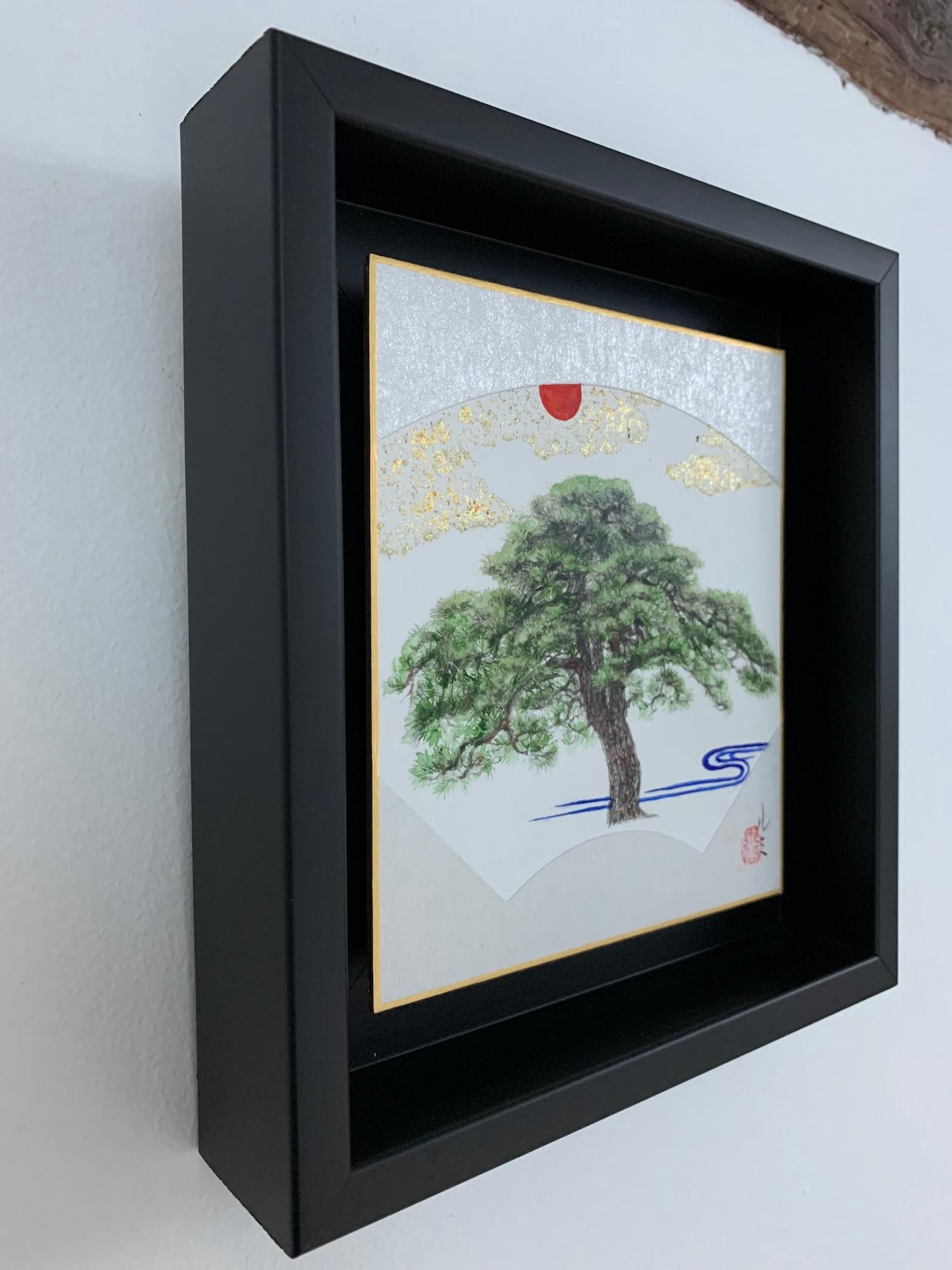 Good Weather by Lumi Mizutani - Peinture de style japonais, arbre, feuille d'or en vente 3