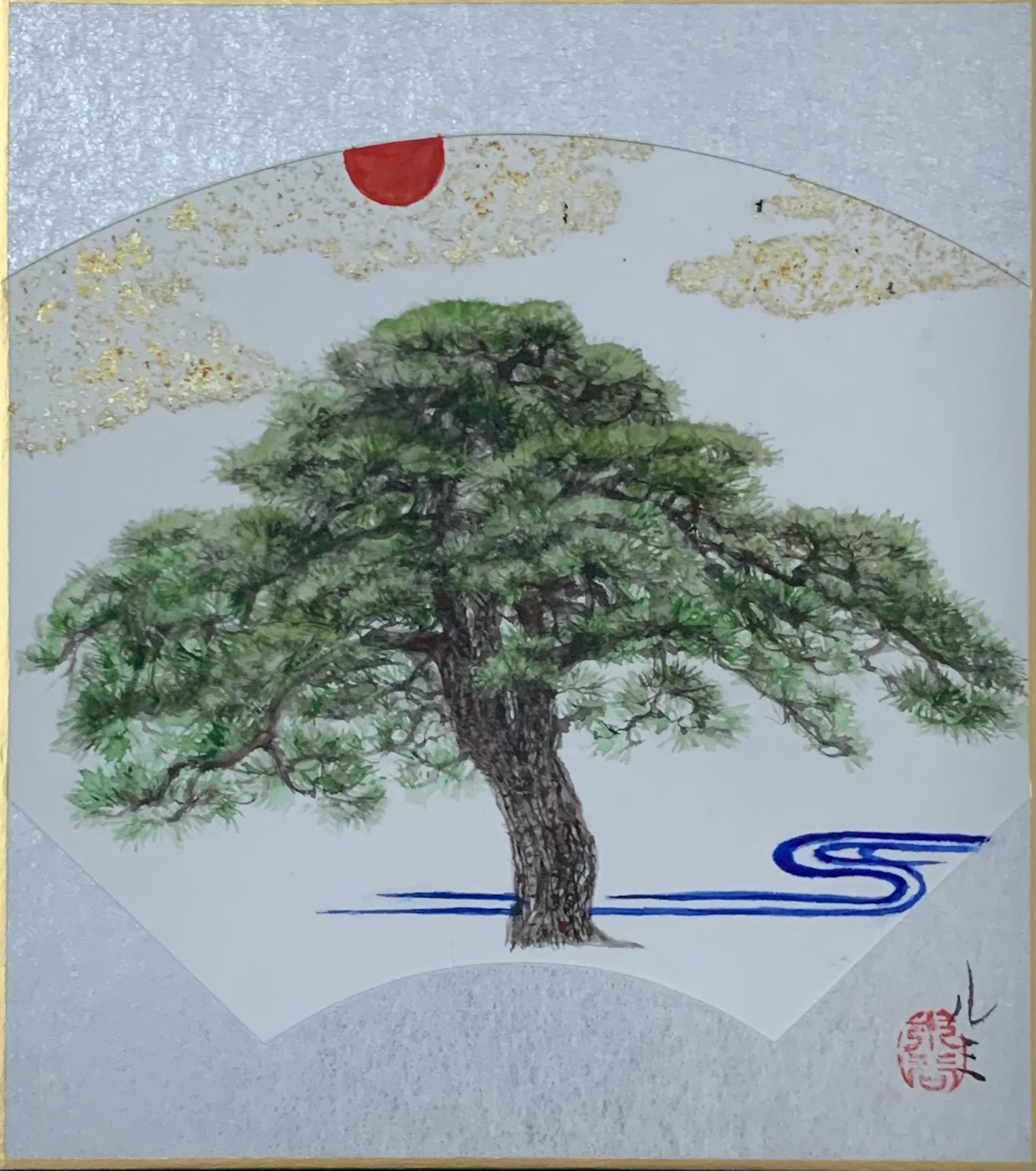 Good Weather est une peinture unique de l'artiste contemporain japonais Lumi Mizutani. Cette peinture est réalisée avec des pigments japonais, de l'encre de Chine et des feuilles d'or sur du carton japonais. Les dimensions sont de 13,6 × 12,1 cm