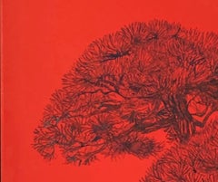 Imperial Pine III by Lumi Mizutani - Japanese style painting, gold leaf, red