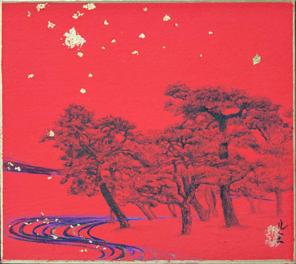 Instalación de 5 cuadros de paisajes de Lumi Mizutani - rojo, naturaleza, Japón en venta 10