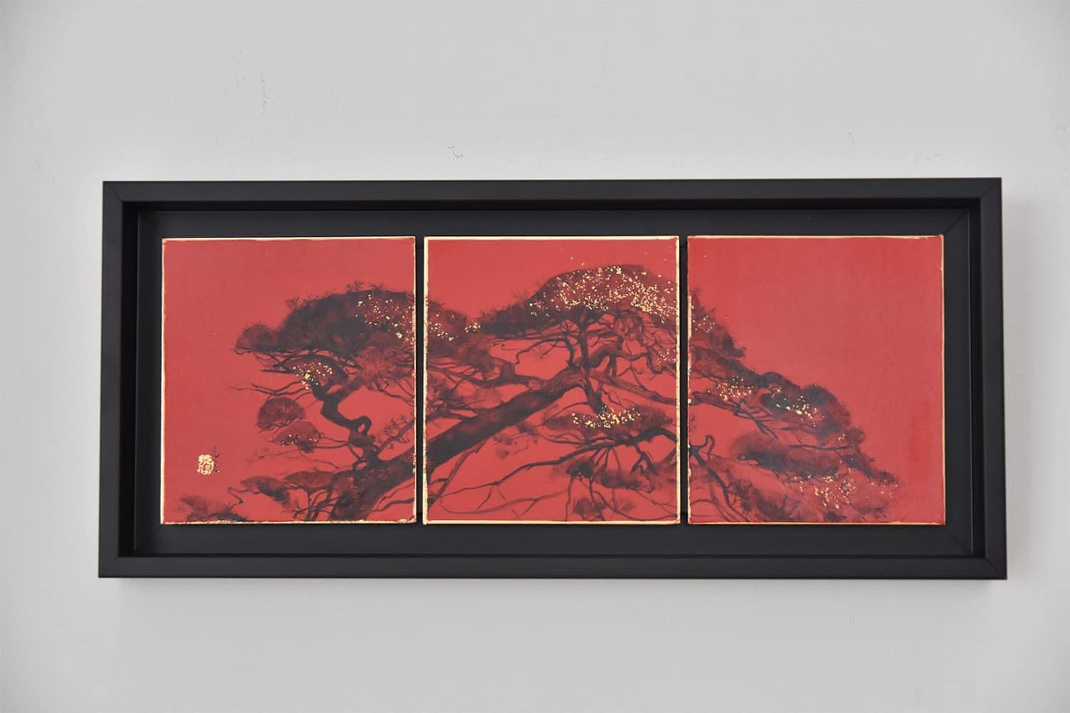 Instalación de 5 cuadros de paisajes de Lumi Mizutani - rojo, naturaleza, Japón en venta 8