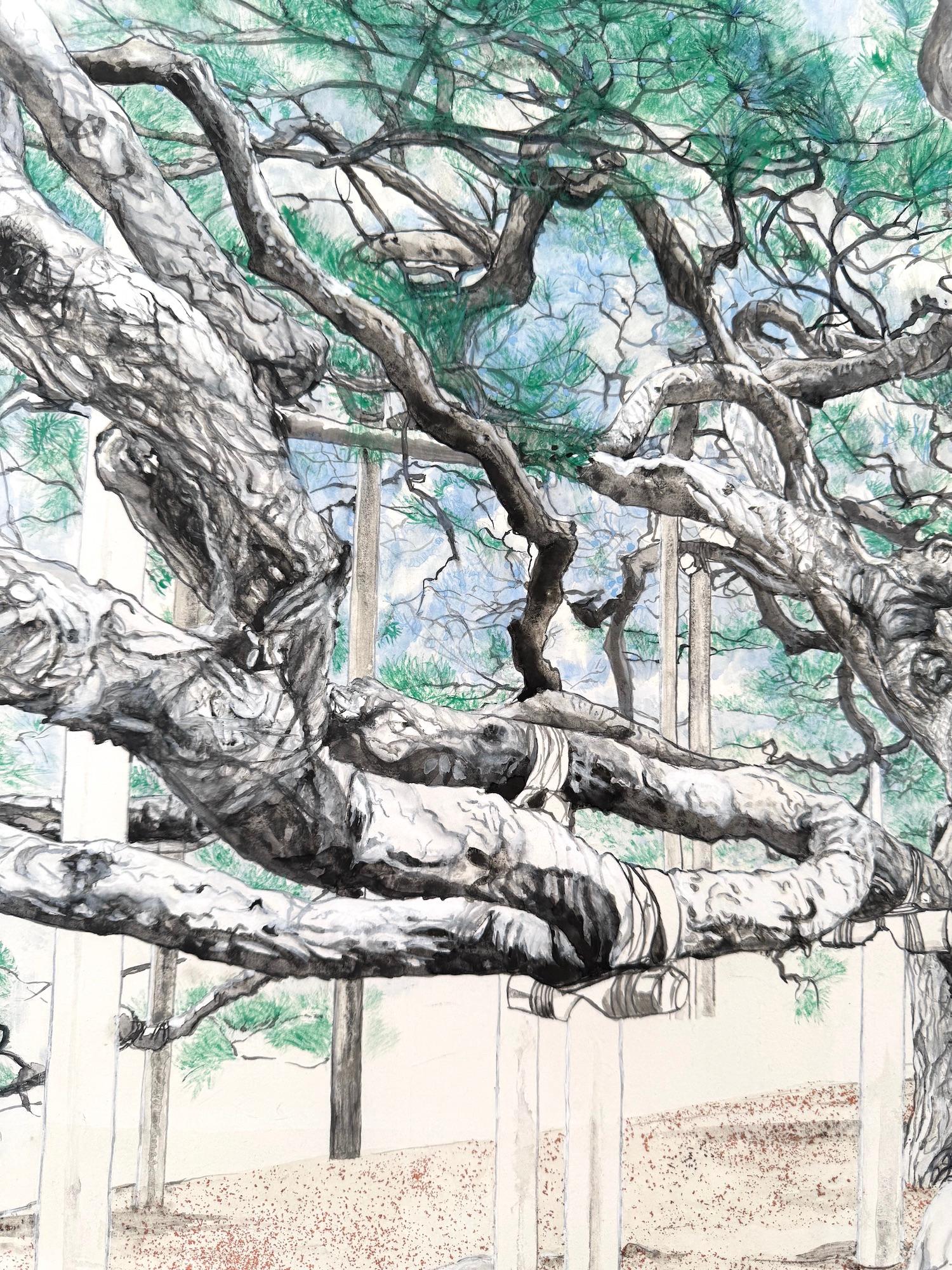 Paysage de Kanazawa - Greene & Greene par Lumi Mizutani - peinture japonaise, arbre, vert en vente 10
