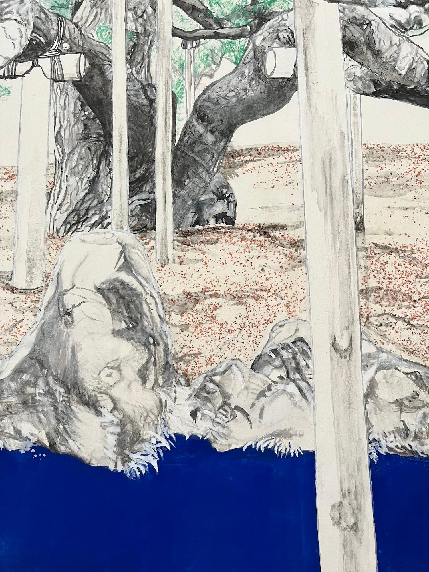 Paysage de Kanazawa - Greene & Greene par Lumi Mizutani - peinture japonaise, arbre, vert en vente 13