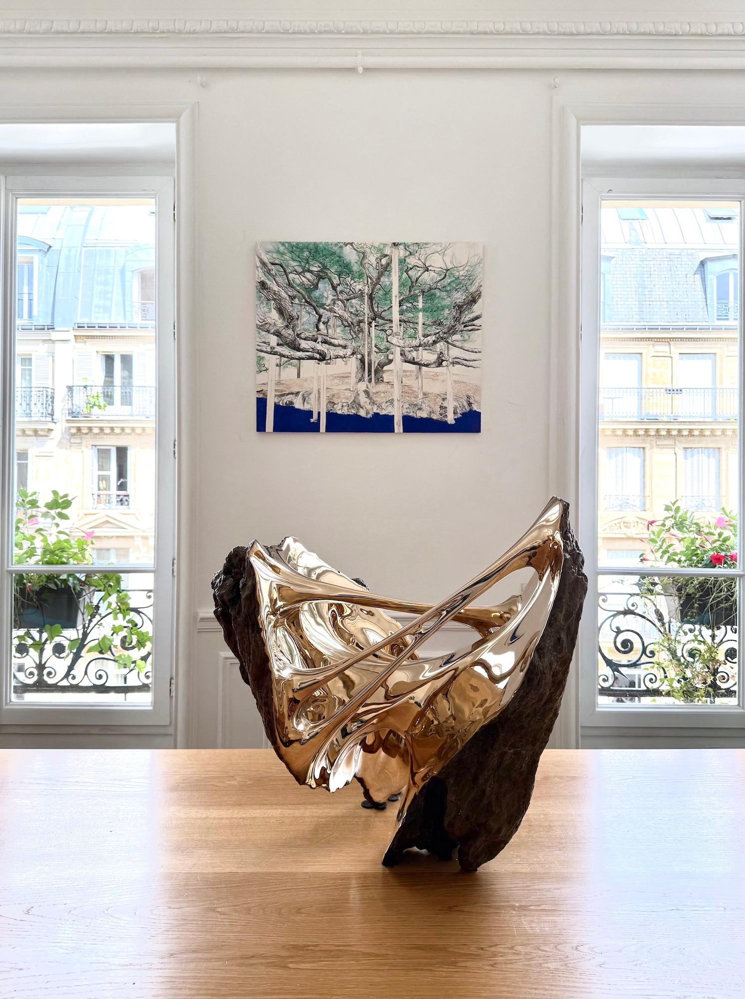 Paysage de Kanazawa - Greene & Greene par Lumi Mizutani - peinture japonaise, arbre, vert en vente 2