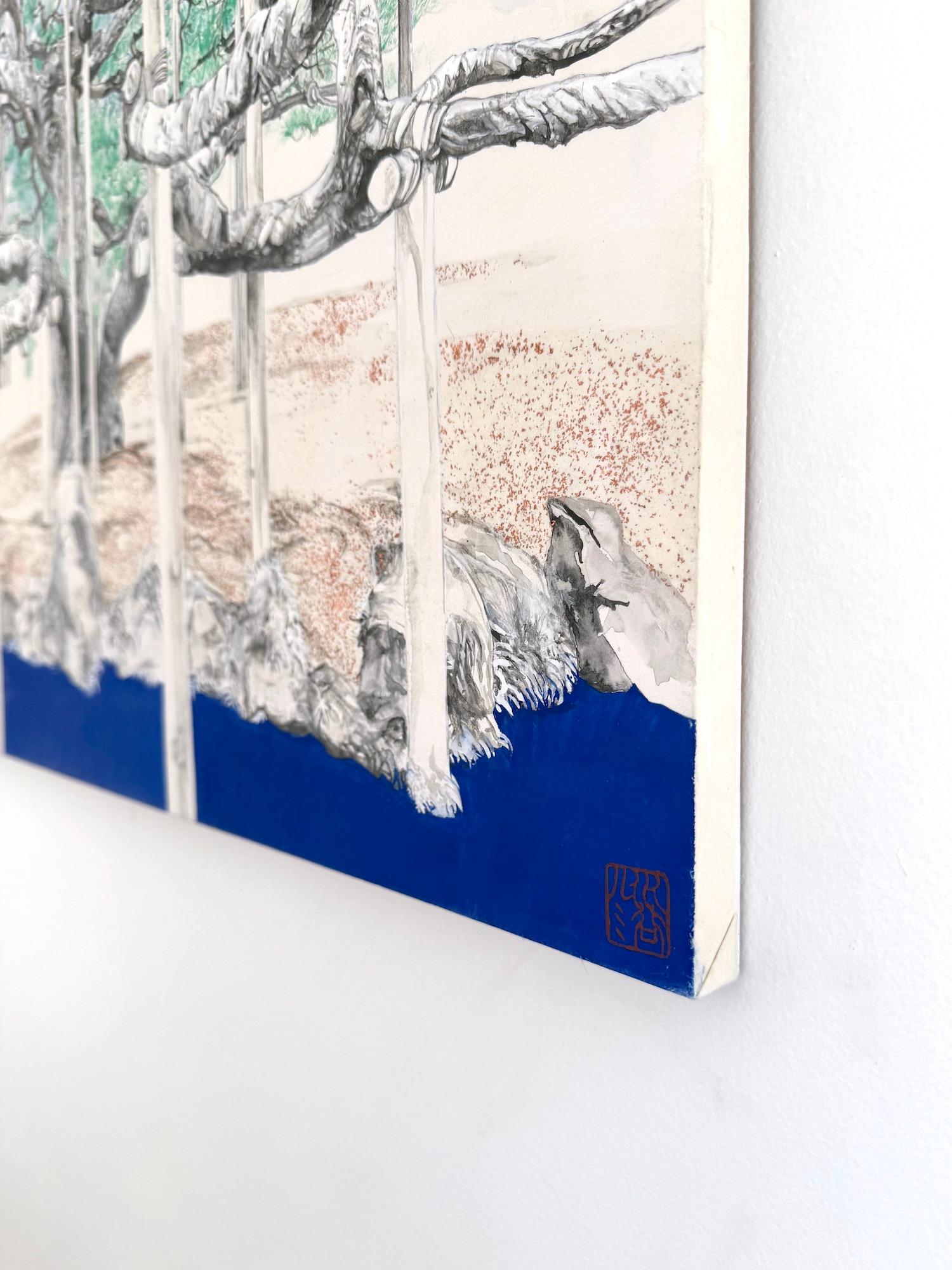 Paysage de Kanazawa - Greene & Greene par Lumi Mizutani - peinture japonaise, arbre, vert en vente 6