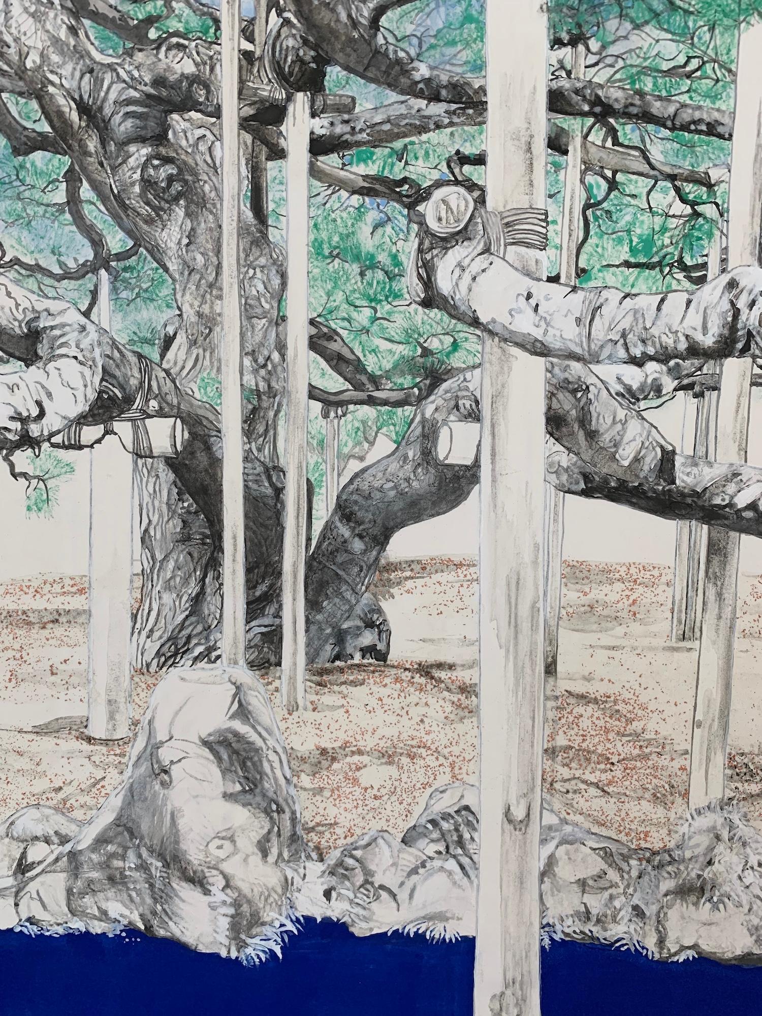 Paysage de Kanazawa - Greene & Greene par Lumi Mizutani - peinture japonaise, arbre, vert en vente 7