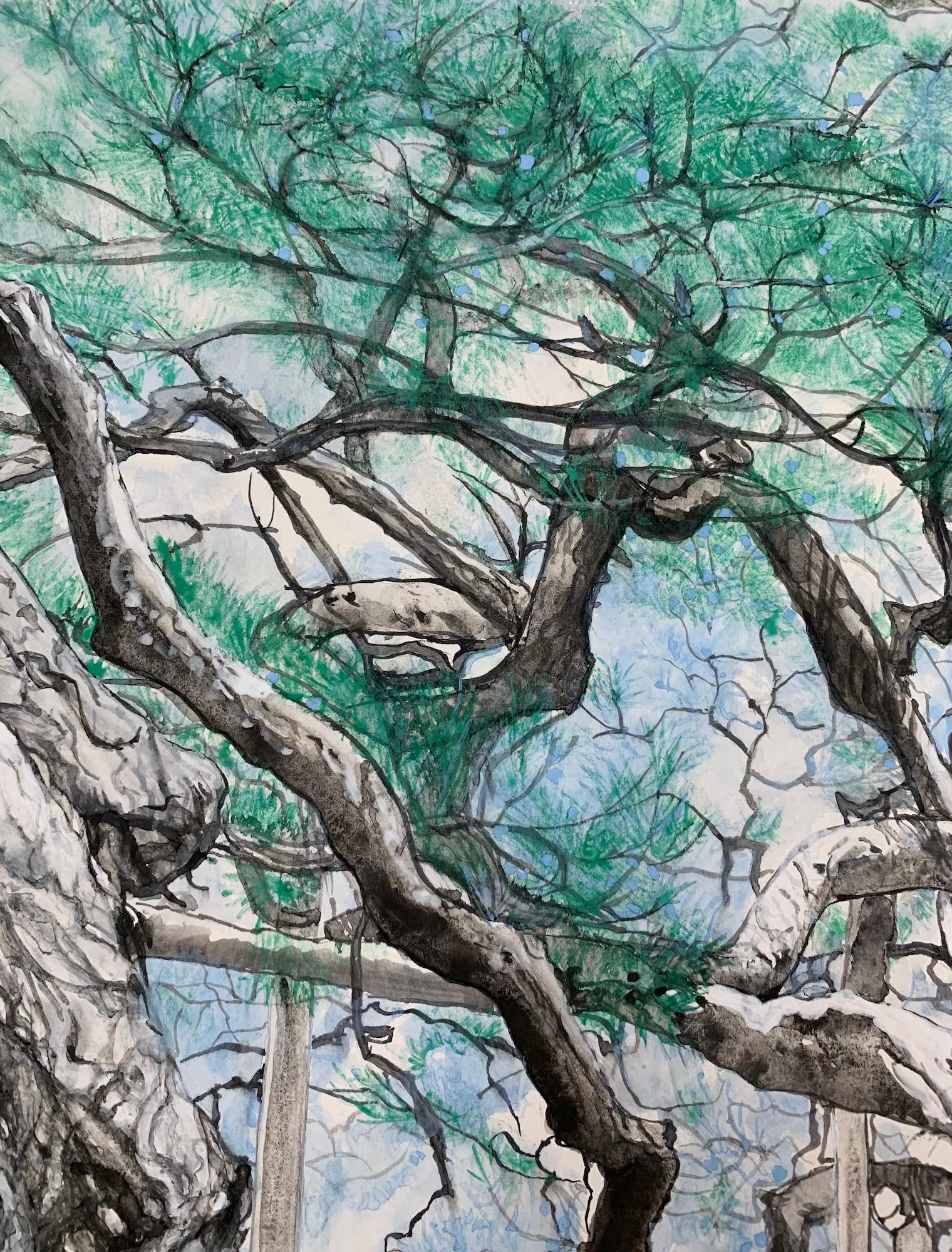 Paysage de Kanazawa - Greene & Greene par Lumi Mizutani - peinture japonaise, arbre, vert en vente 8