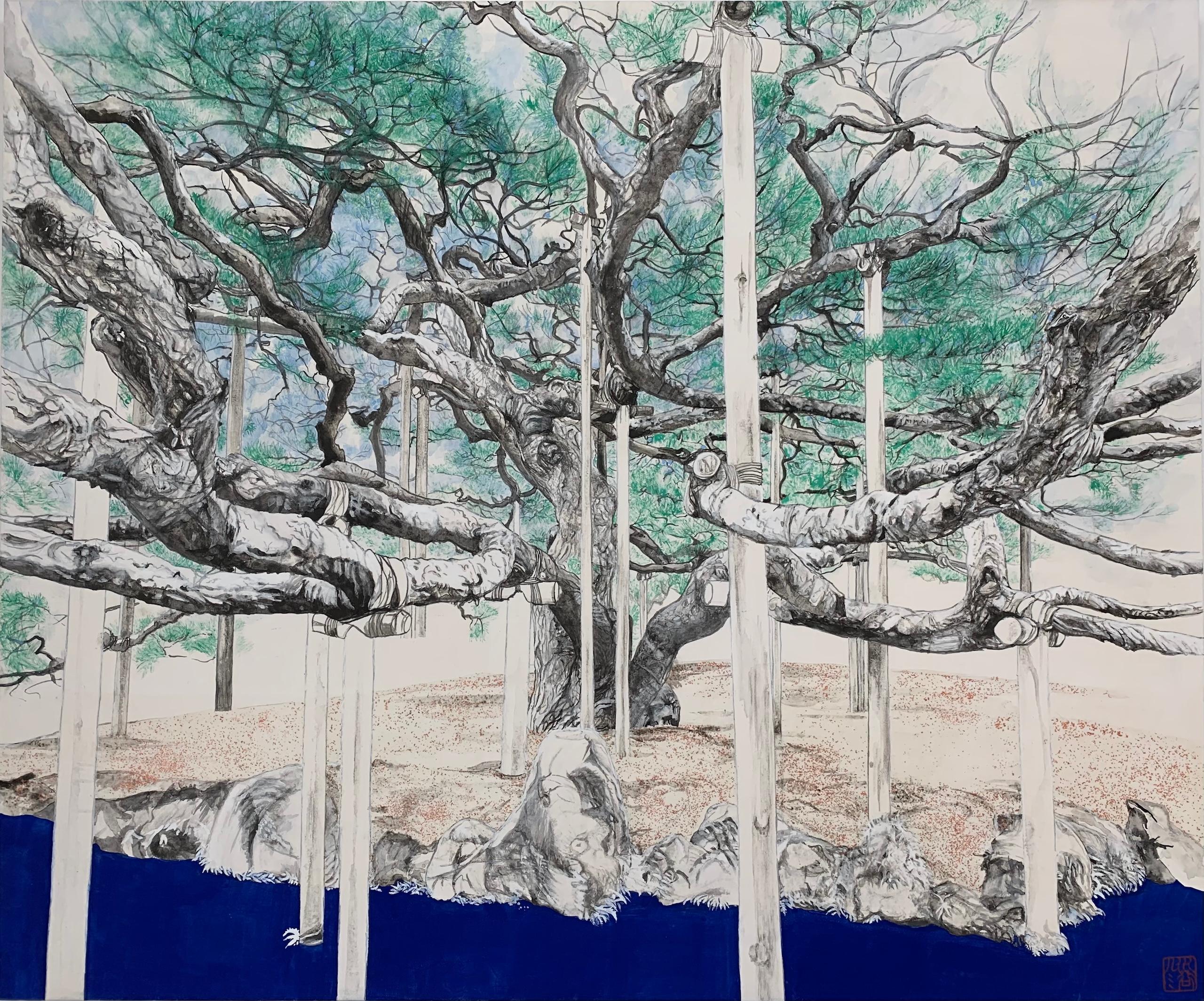 Paysage de Kanazawa - Greene & Greene par Lumi Mizutani - peinture japonaise, arbre, vert