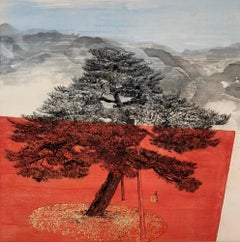 Paesaggio di Kanazawa - Pino su prato rosso di Lumi Mizutani - Paesaggio giapponese