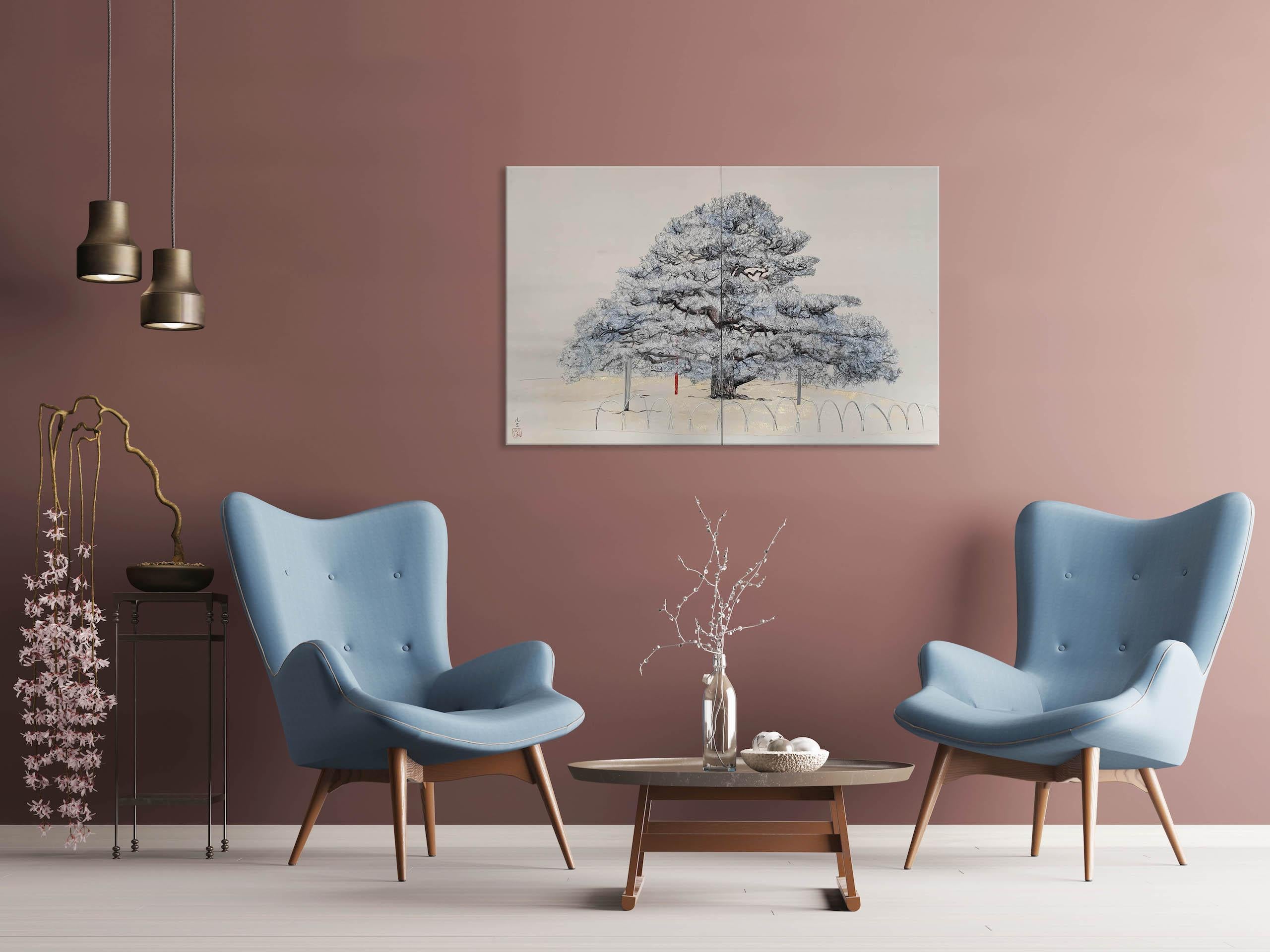 Einsamkeit - Nijoujou Pine von Lumi Mizutani - Landschaftsgemälde im japanischen Stil im Angebot 1
