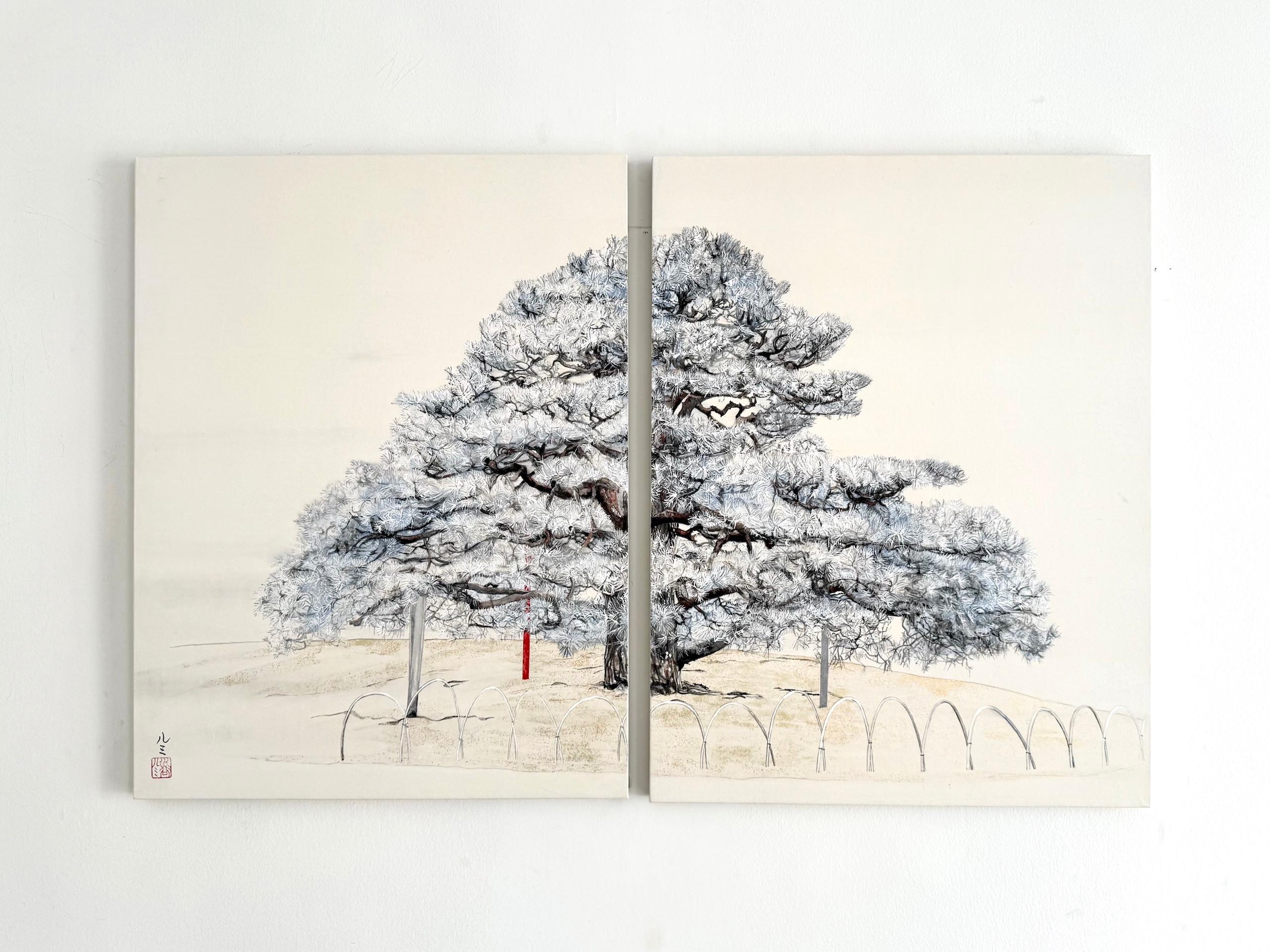 Einsamkeit - Nijoujou Pine von Lumi Mizutani - Landschaftsgemälde im japanischen Stil im Angebot 1