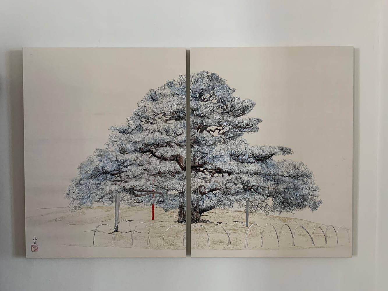 Einsamkeit - Nijoujou Pine von Lumi Mizutani - Landschaftsgemälde im japanischen Stil im Angebot 2