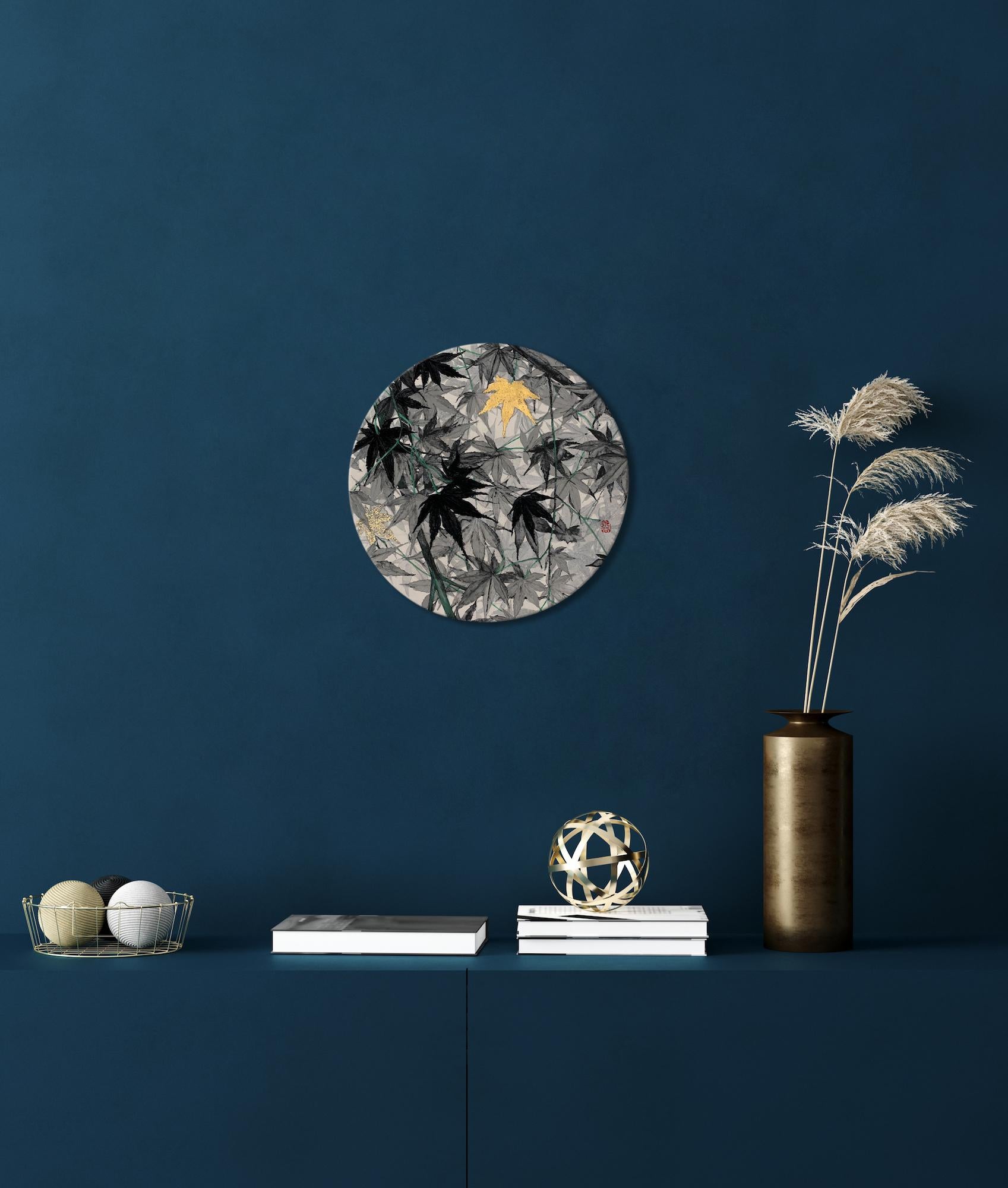 Ahornholz von Lumi Mizutani – Landschaftsgemälde im japanischen Stil, schwarz und gold im Angebot 2
