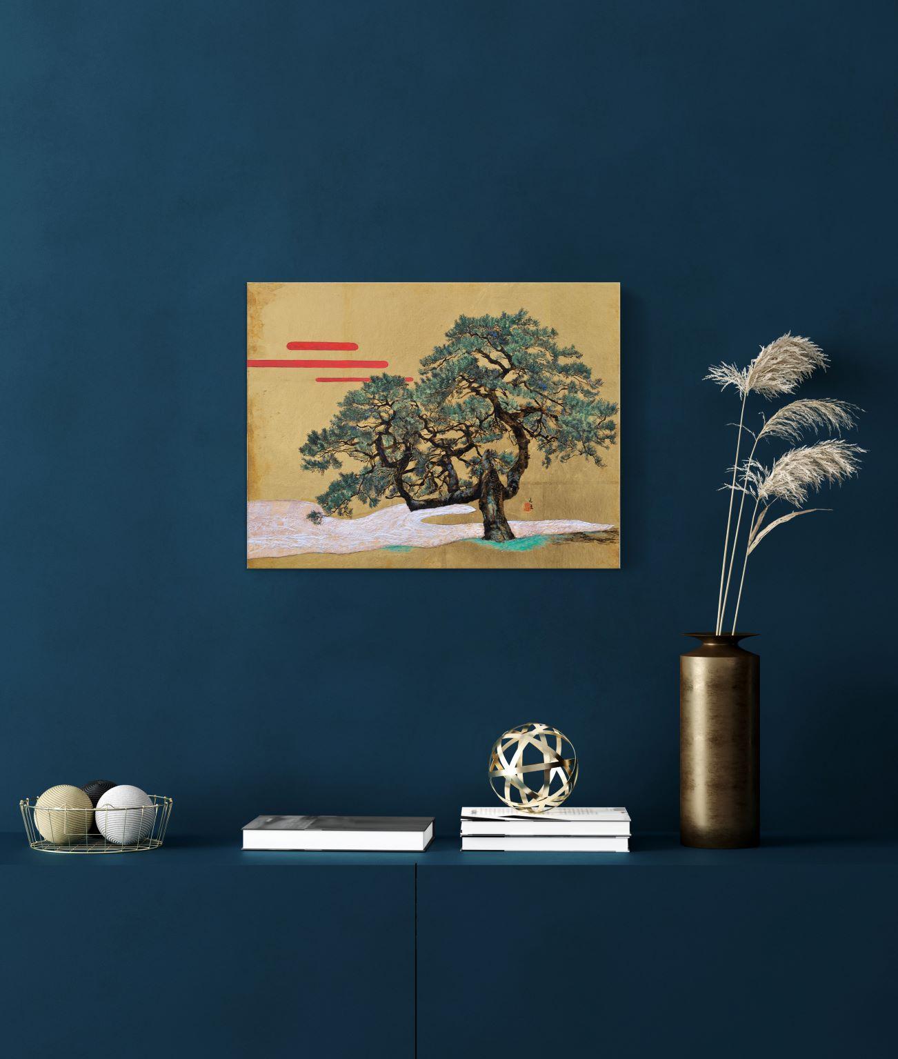 Mémoire de Lumi Mizutani - peinture de paysage de style japonais, arbre, figuratif en vente 1