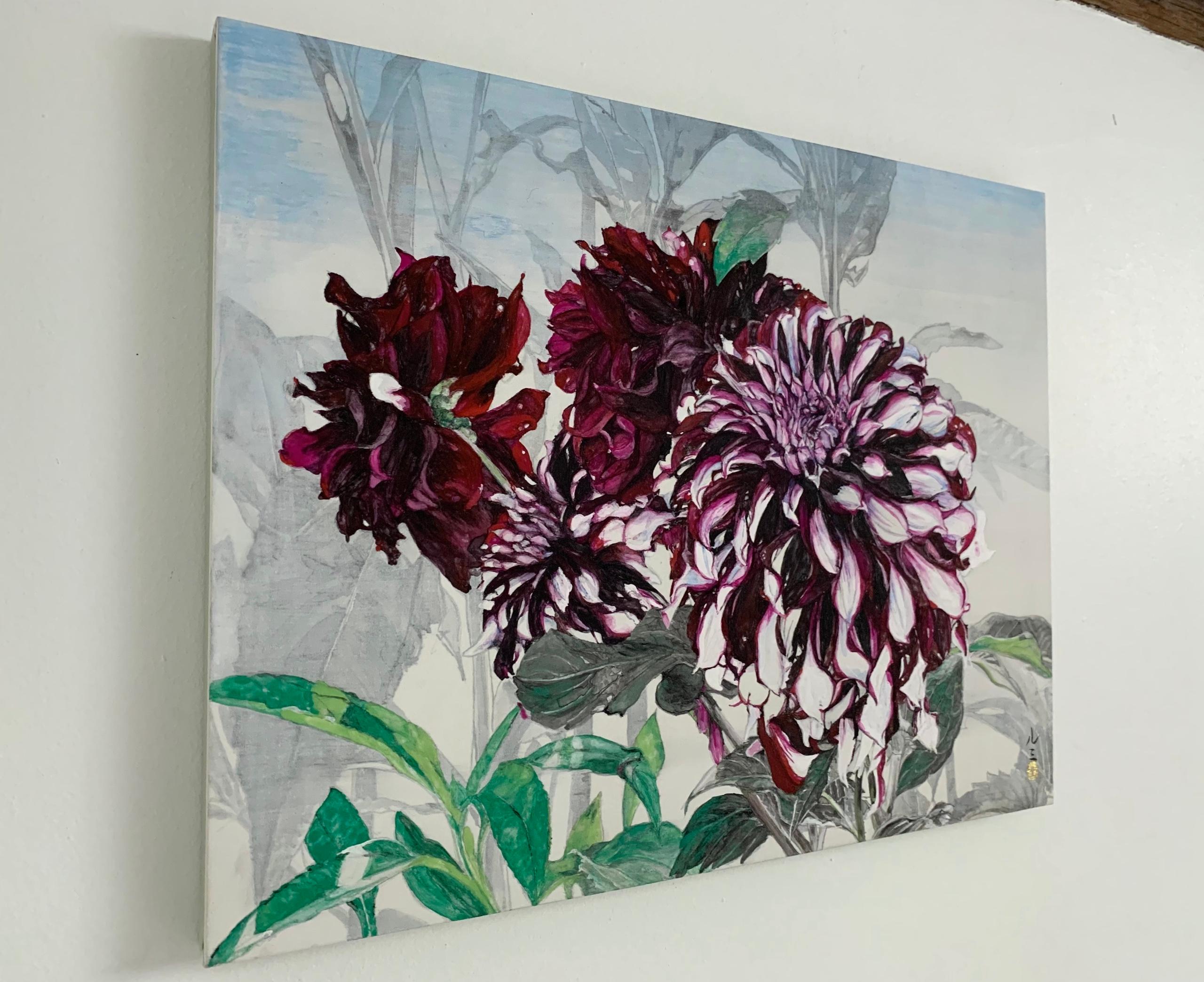 Monet’s Dahlias by Lumi Mizutani - Landscape painting, Giverny, flowers, garden For Sale 3