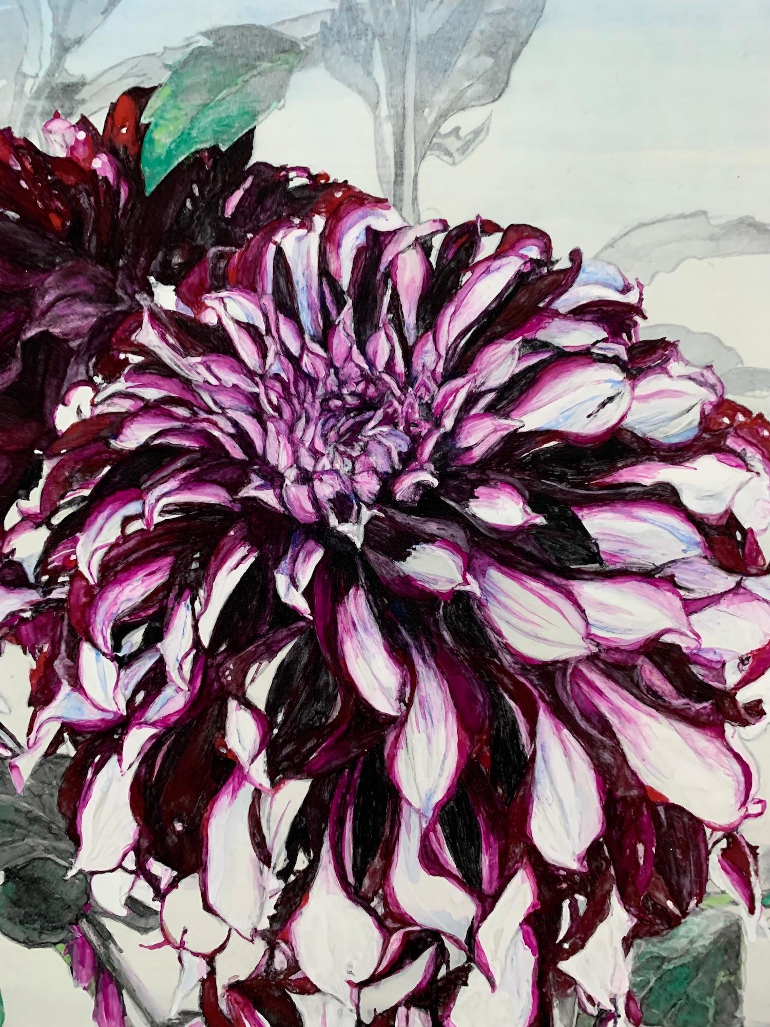 Monet’s Dahlias by Lumi Mizutani - Landscape painting, Giverny, flowers, garden For Sale 4