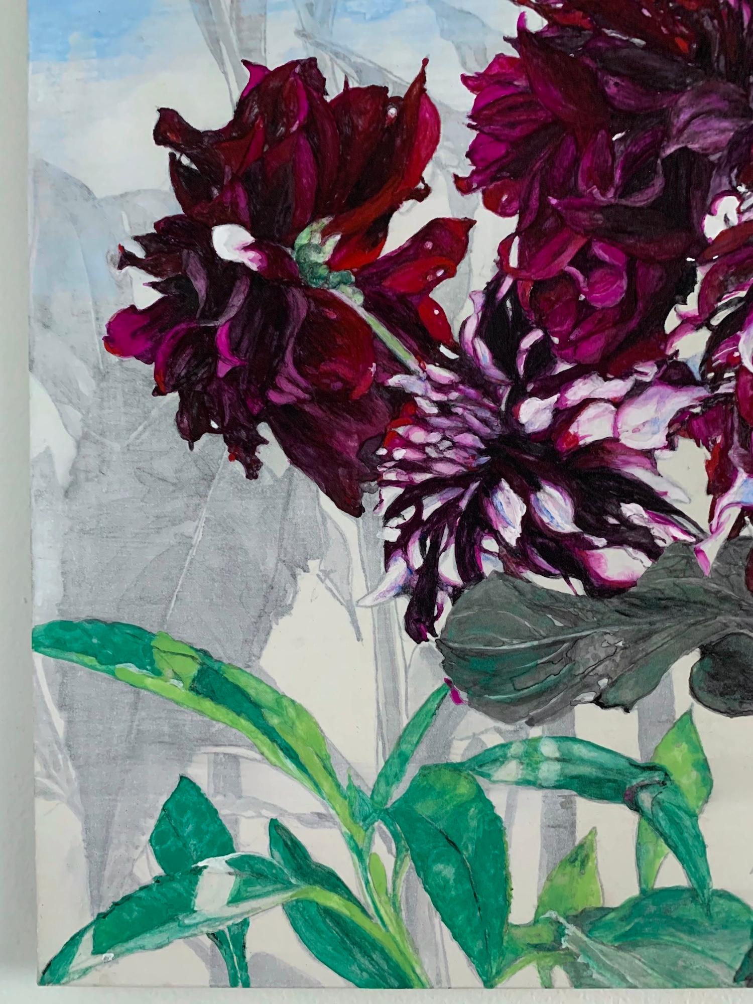 Monet’s Dahlias by Lumi Mizutani - Landscape painting, Giverny, flowers, garden For Sale 5