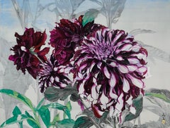 Monet’s Dahlias by Lumi Mizutani - Landscape painting, Giverny, flowers, garden