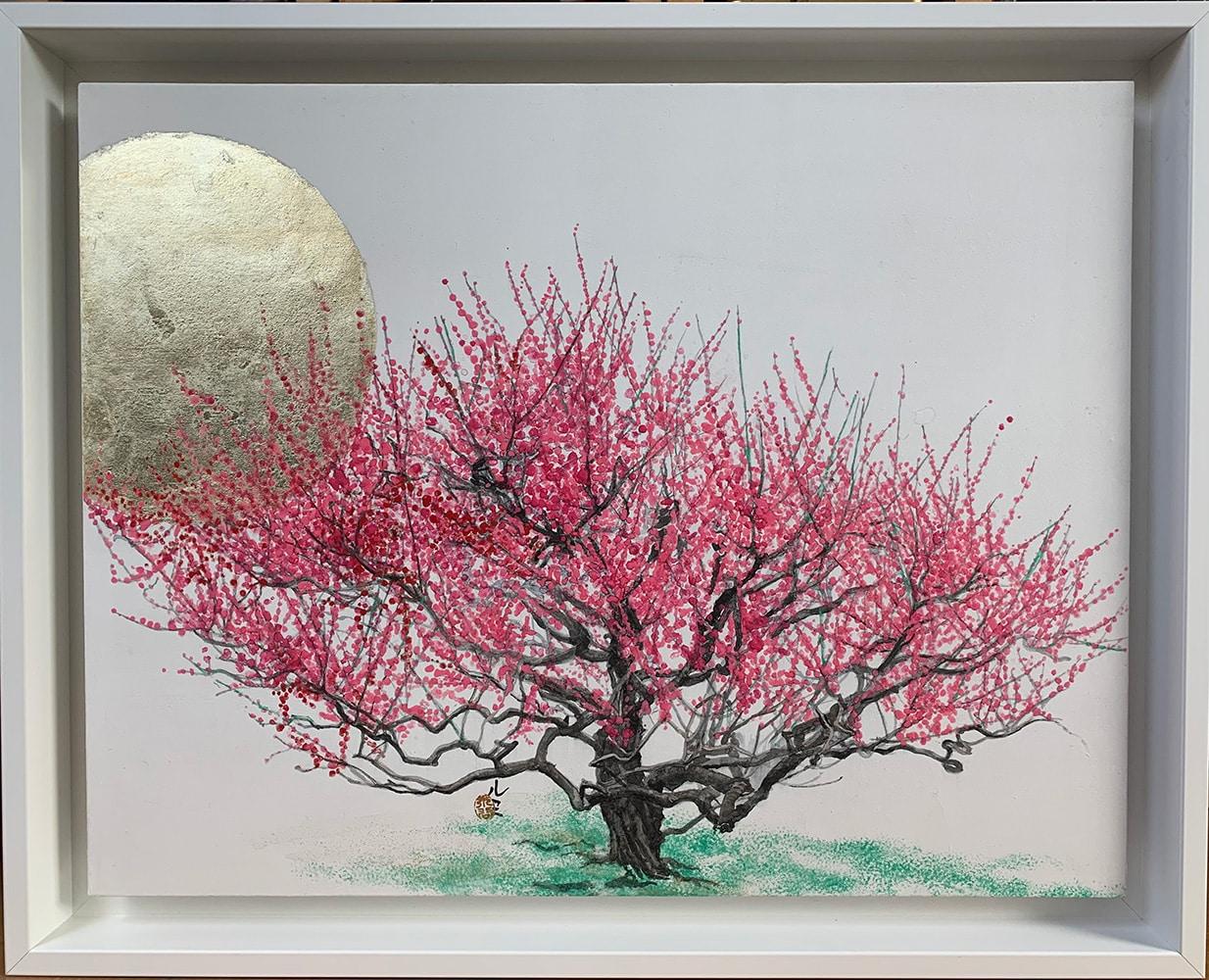 Mondschein-Higashiyama-Pflaumenbaum von Lumi Mizutani - Japanische Pigmente, Blattgold im Angebot 1