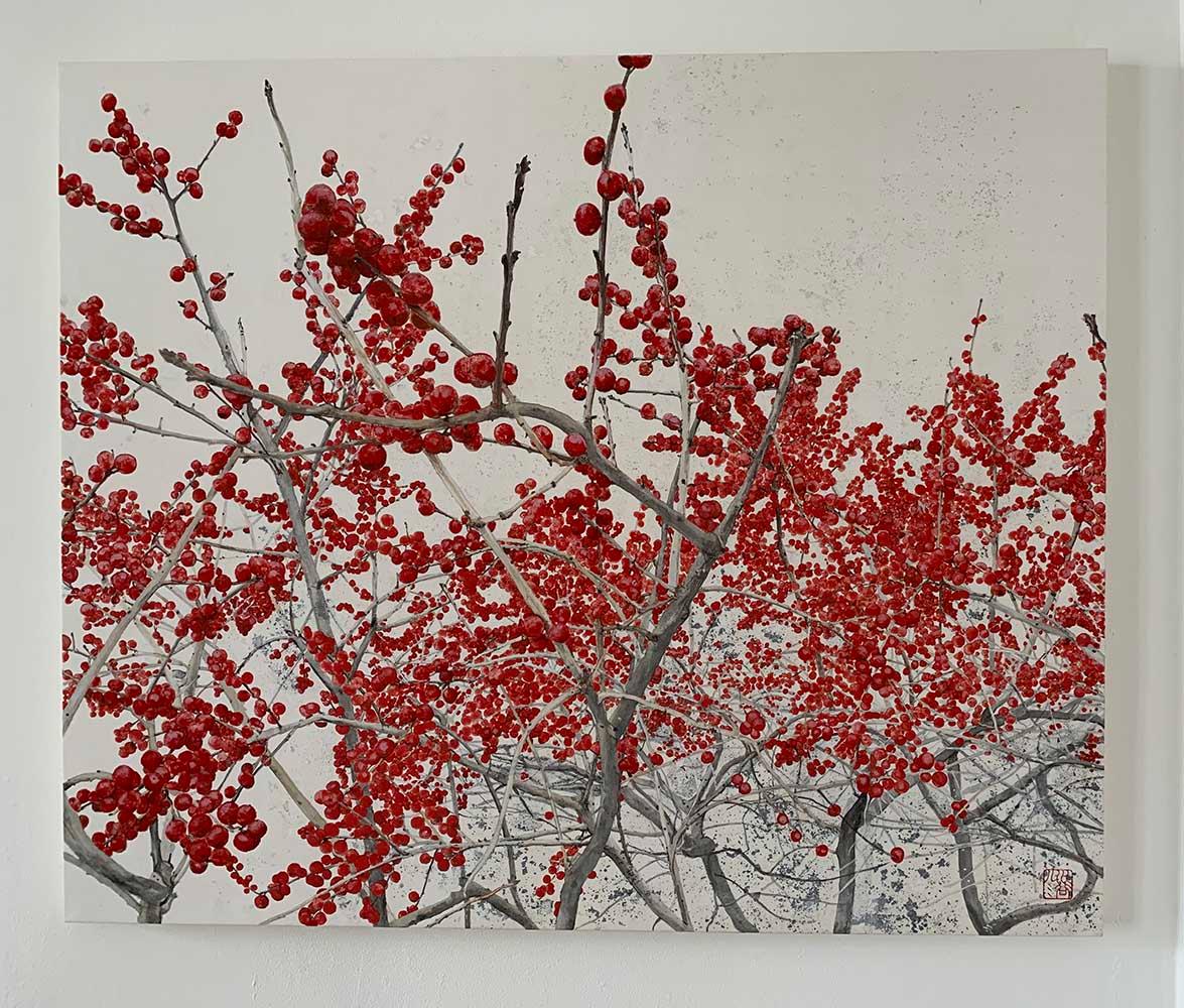 Paysage new-yorkais The High Line III de Lumi Mizutani - Peinture japonaise, rouge en vente 1