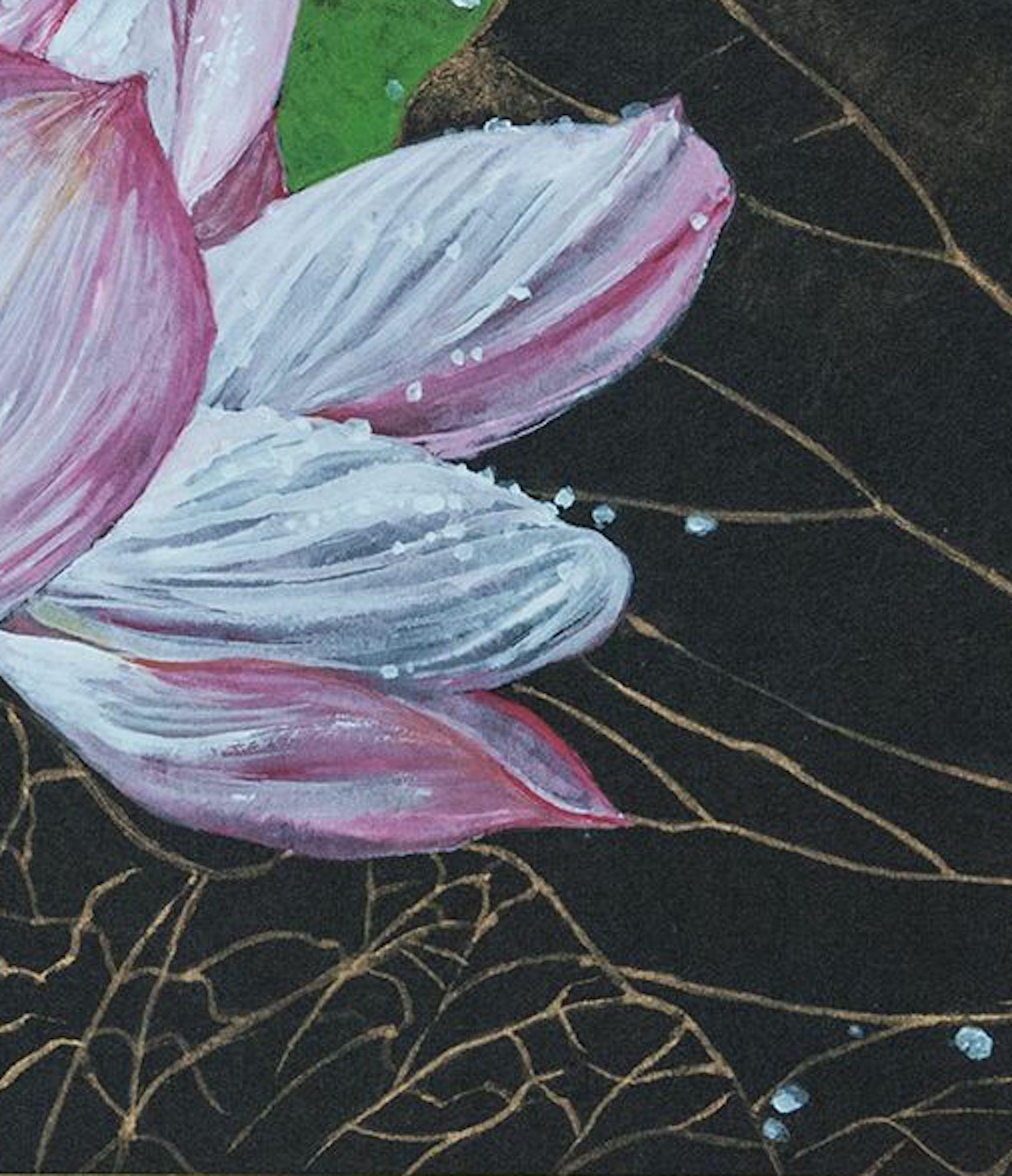 Night Lotus by Lumi Mizutani - Japanese style painting, flowers, flora, pink For Sale 3