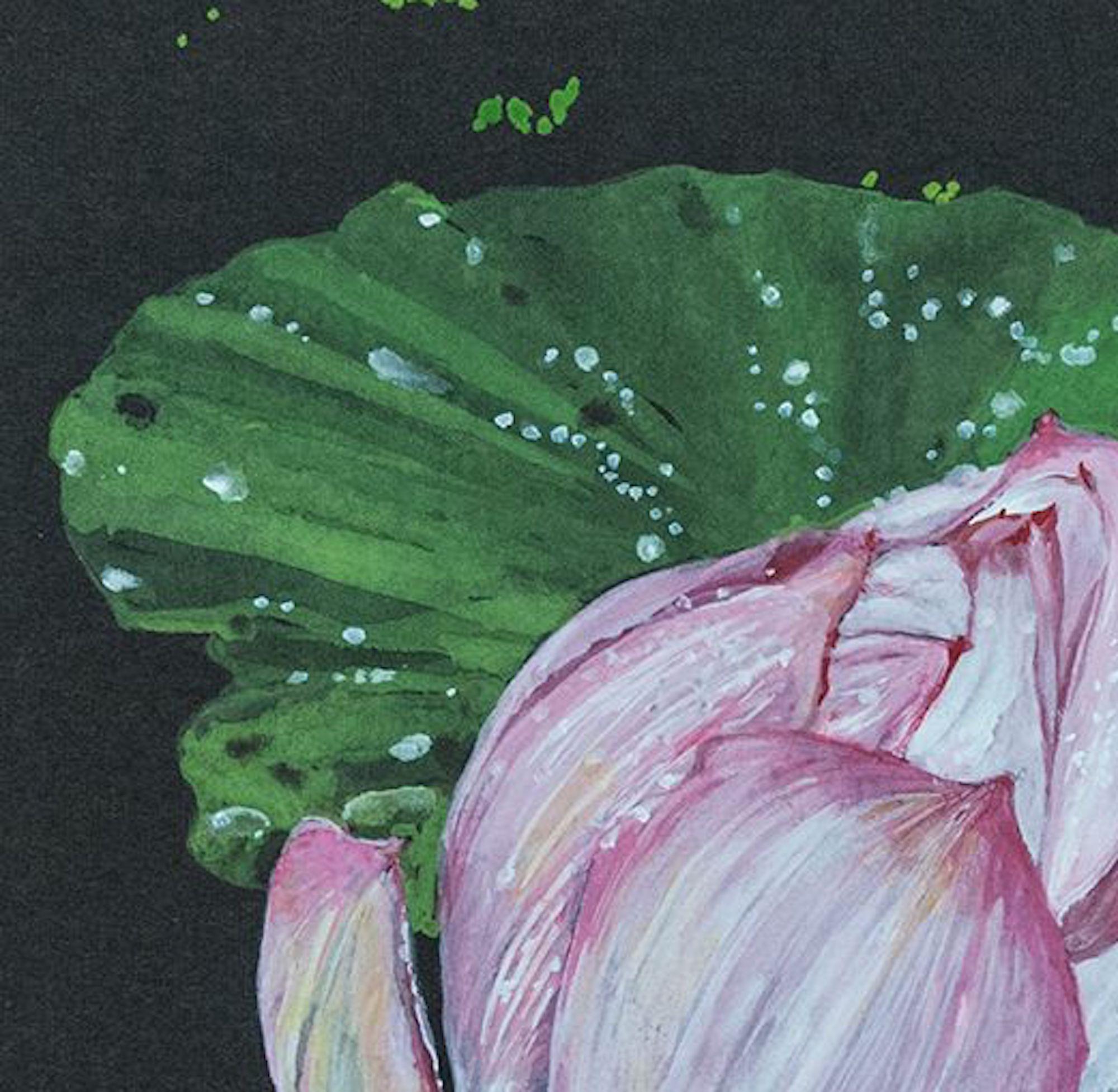 Night Lotus by Lumi Mizutani - Japanese style painting, flowers, flora, pink For Sale 4