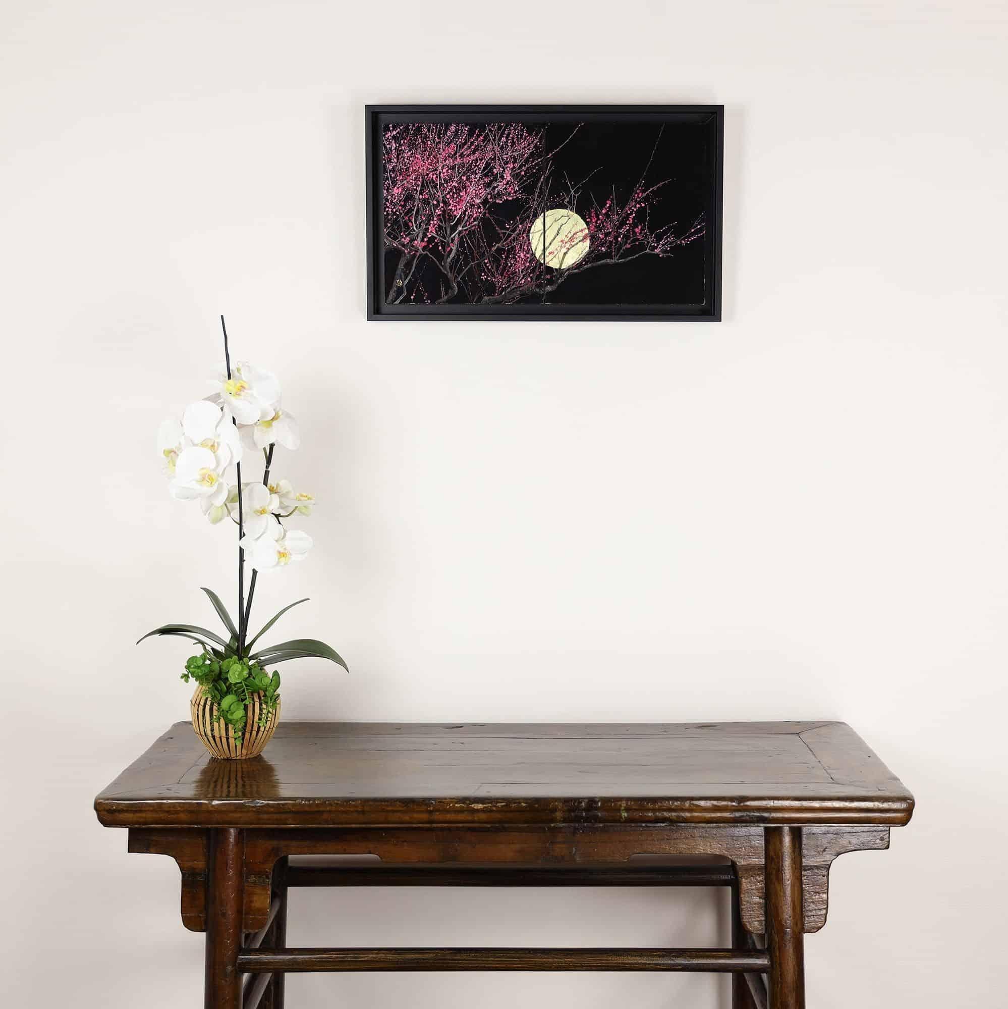 Nocturn III von Lumi Mizutani - Japanische Malerei, Blattgold, Schwarz, Rosa, Nature im Angebot 1