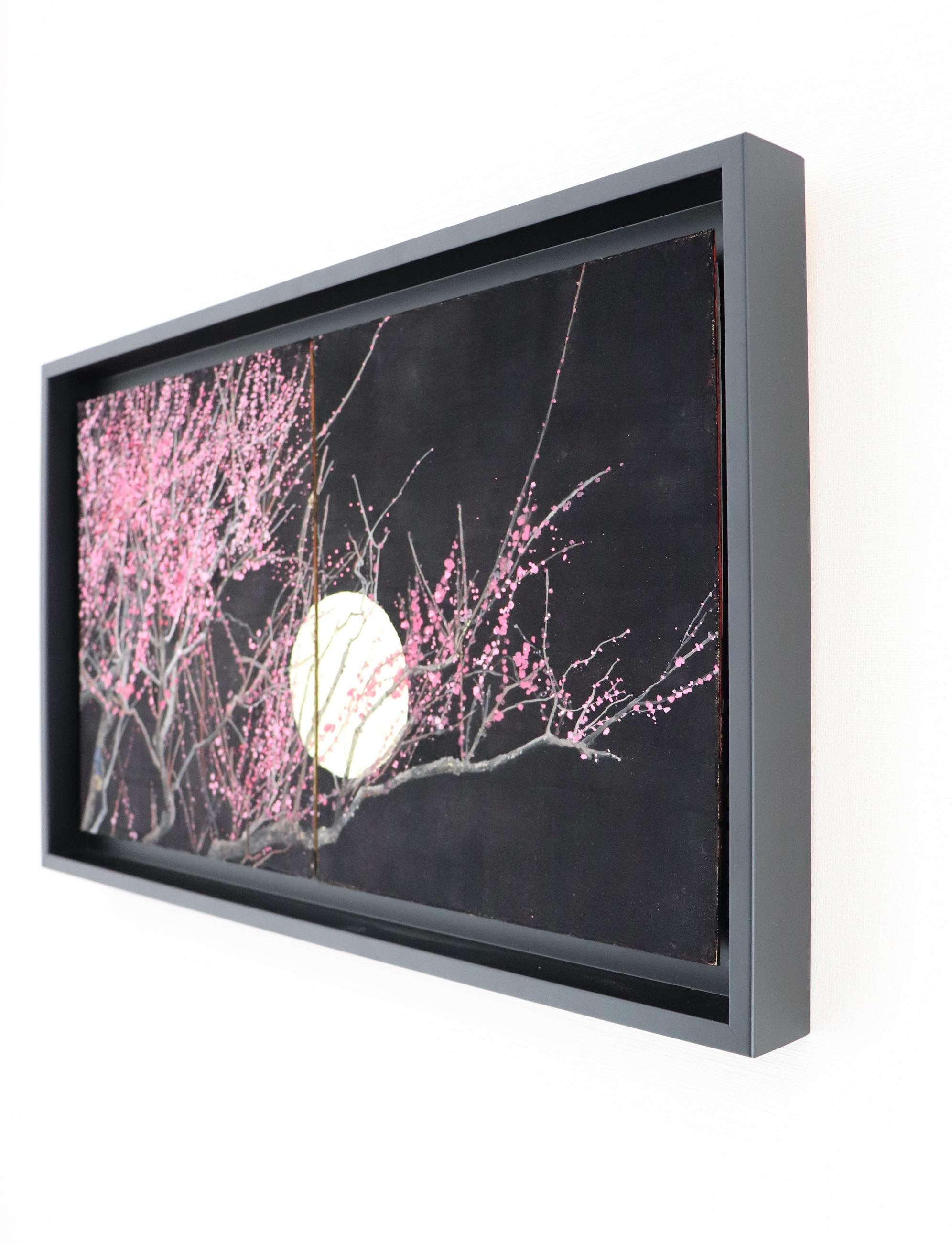 Nocturn III von Lumi Mizutani - Japanische Malerei, Blattgold, Schwarz, Rosa, Nature im Angebot 4
