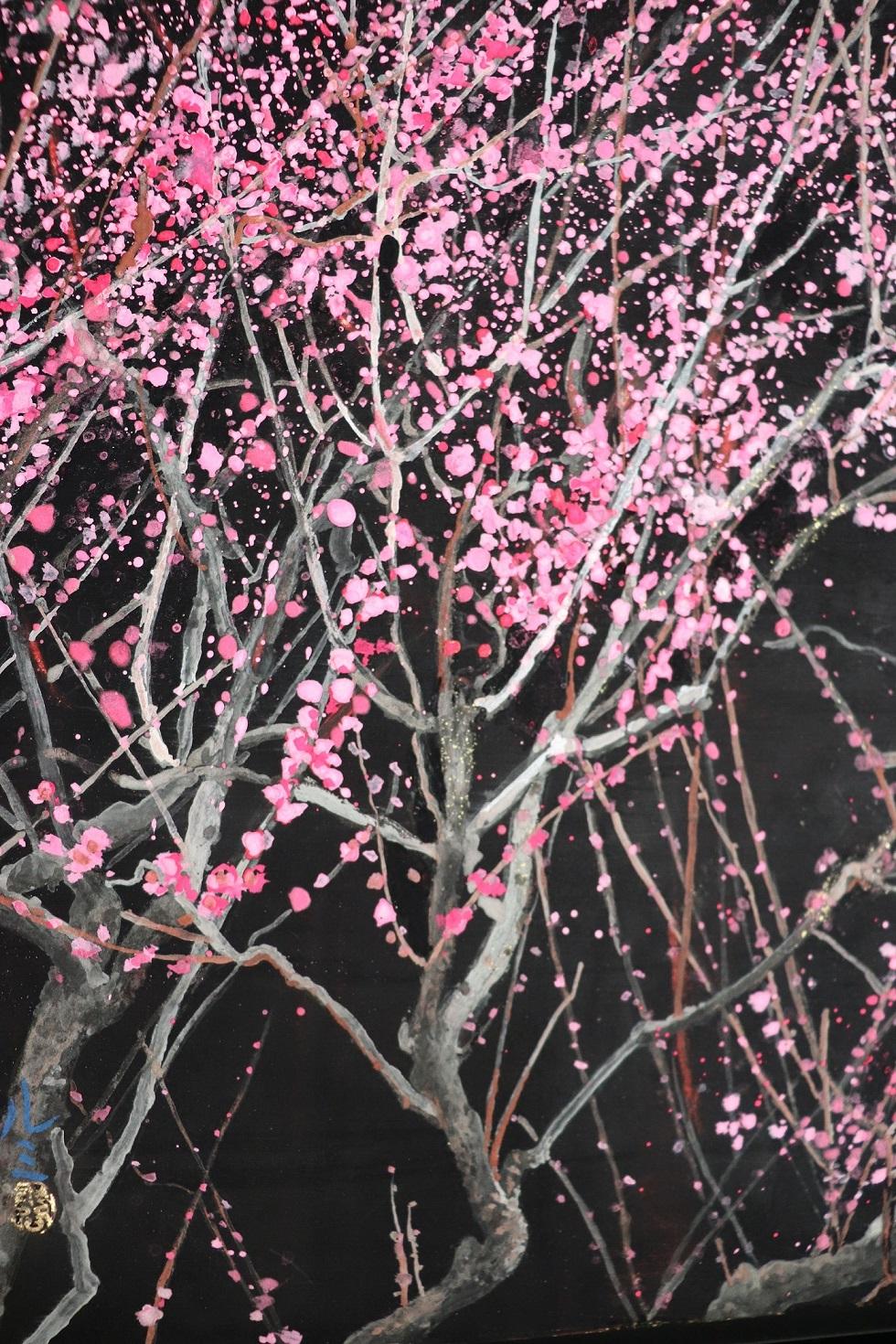 Nocturn III di Lumi Mizutani - Pittura giapponese, foglia d'oro, sfondo scuro in vendita 5