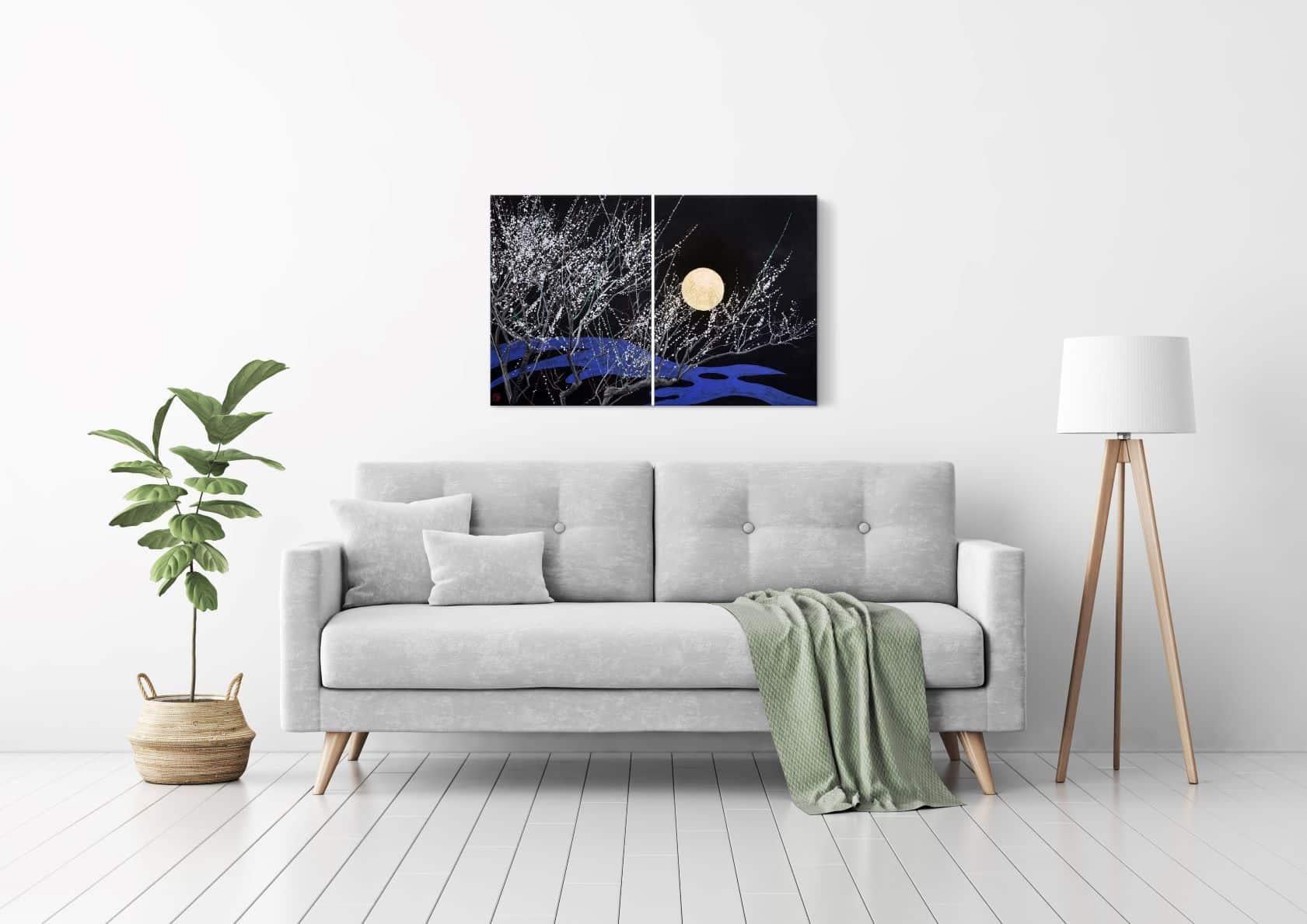 Nocturn IV von Lumi Mizutani – japanisches Landschaftsgemälde mit Blattgold, Schwarz, Schwarz und Blau im Angebot 2