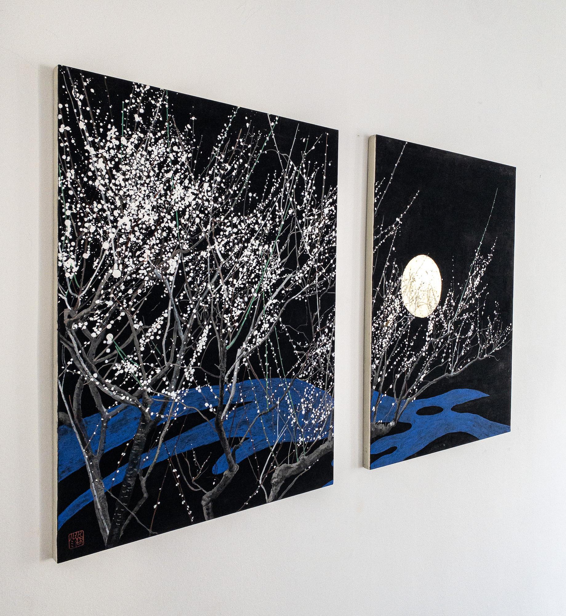 Nocturn IV von Lumi Mizutani – japanisches Landschaftsgemälde mit Blattgold, Schwarz, Schwarz und Blau im Angebot 5