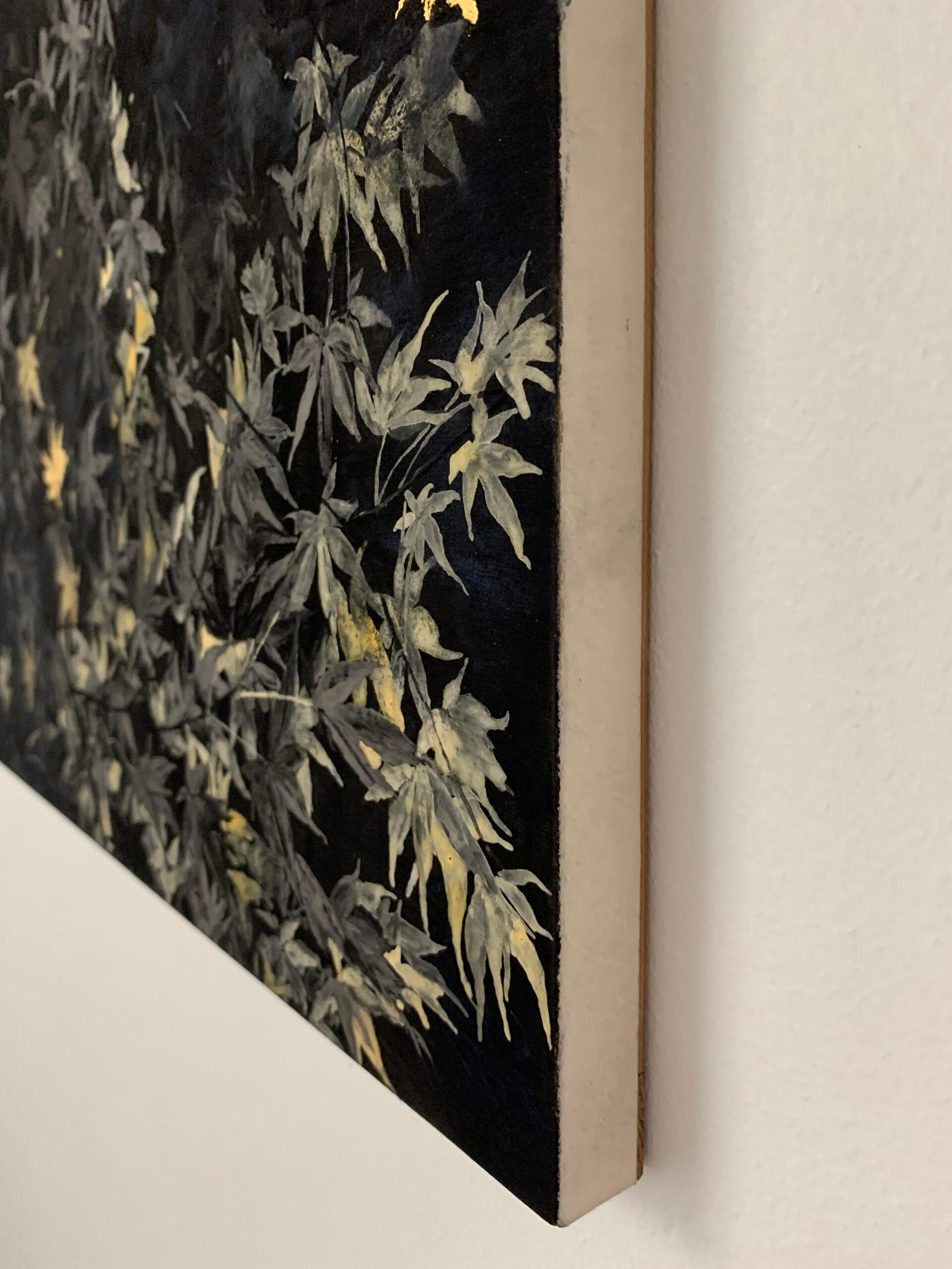 Nocturn V par Lumi Mizutani - peinture de paysage de style japonais, noir et or en vente 6