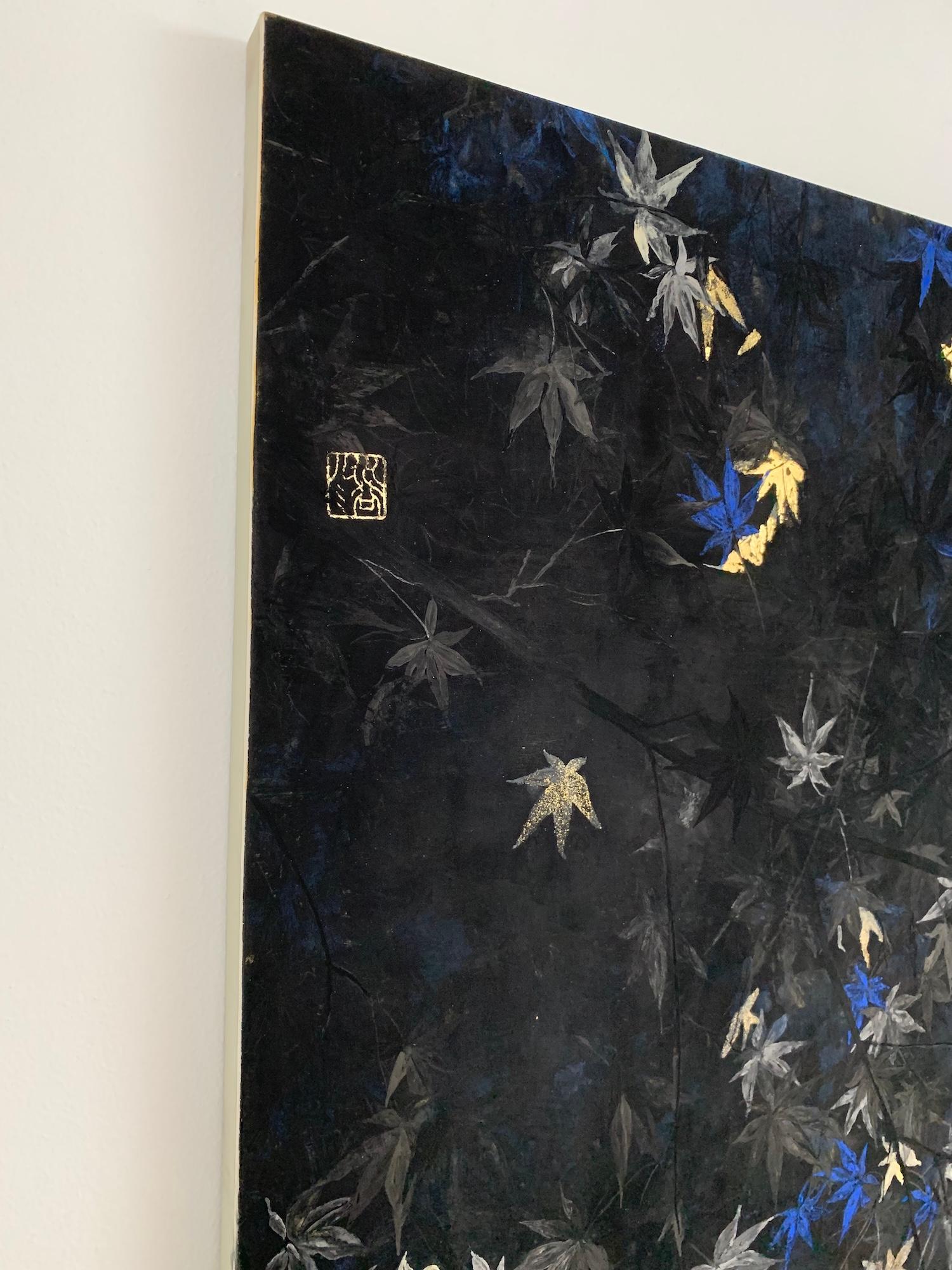 Nocturn VI von Lumi Mizutani – Landschaftsgemälde im japanischen Stil, schwarz und gold im Angebot 9