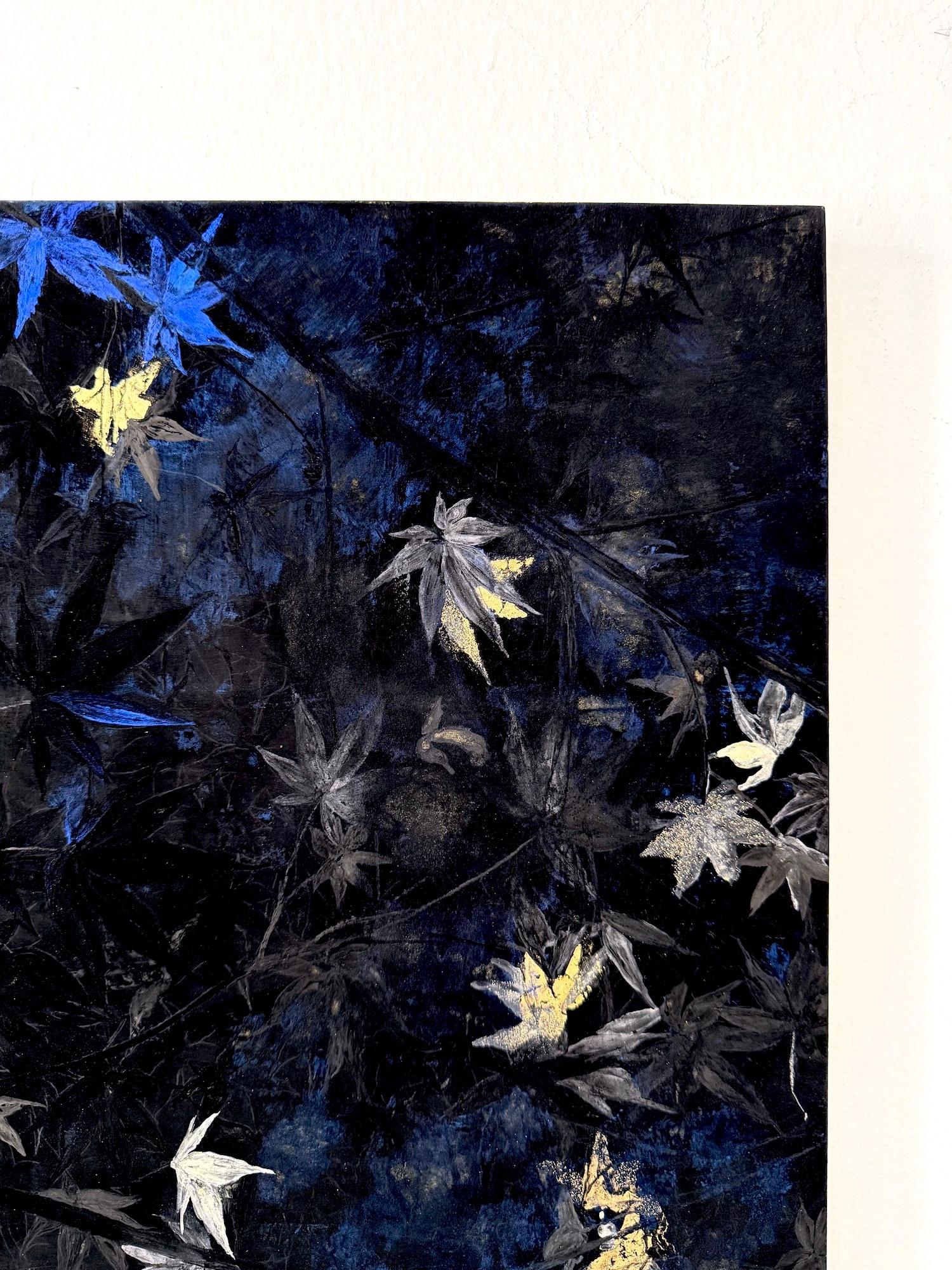Nocturn VI von Lumi Mizutani – Landschaftsgemälde im japanischen Stil, schwarz und gold im Angebot 11