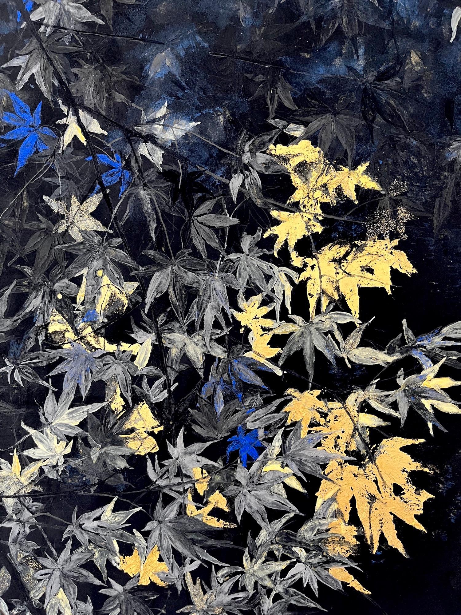 Nocturn VI von Lumi Mizutani – Landschaftsgemälde im japanischen Stil, schwarz und gold im Angebot 12