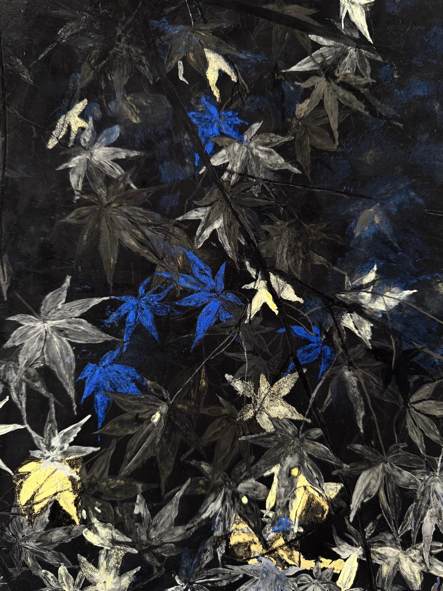 Nocturn VI von Lumi Mizutani – Landschaftsgemälde im japanischen Stil, schwarz und gold im Angebot 13