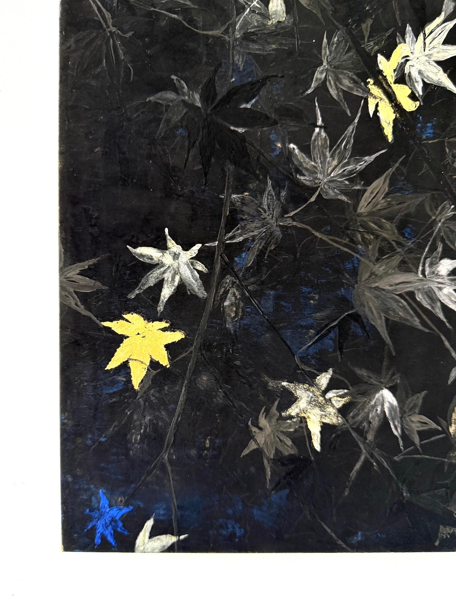 Nocturn VI von Lumi Mizutani – Landschaftsgemälde im japanischen Stil, schwarz und gold im Angebot 16