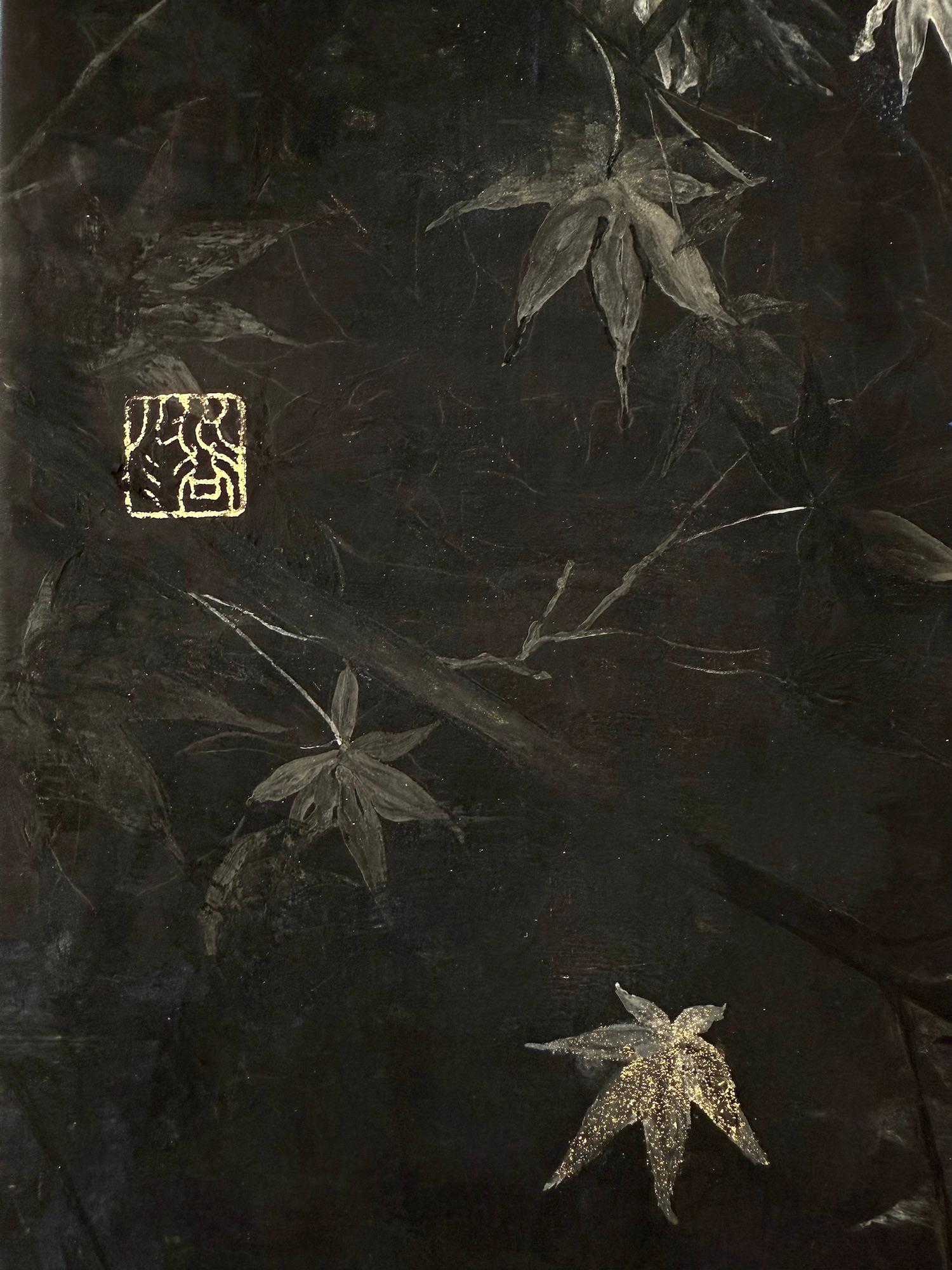 Nocturn VI von Lumi Mizutani – Landschaftsgemälde im japanischen Stil, schwarz und gold im Angebot 17