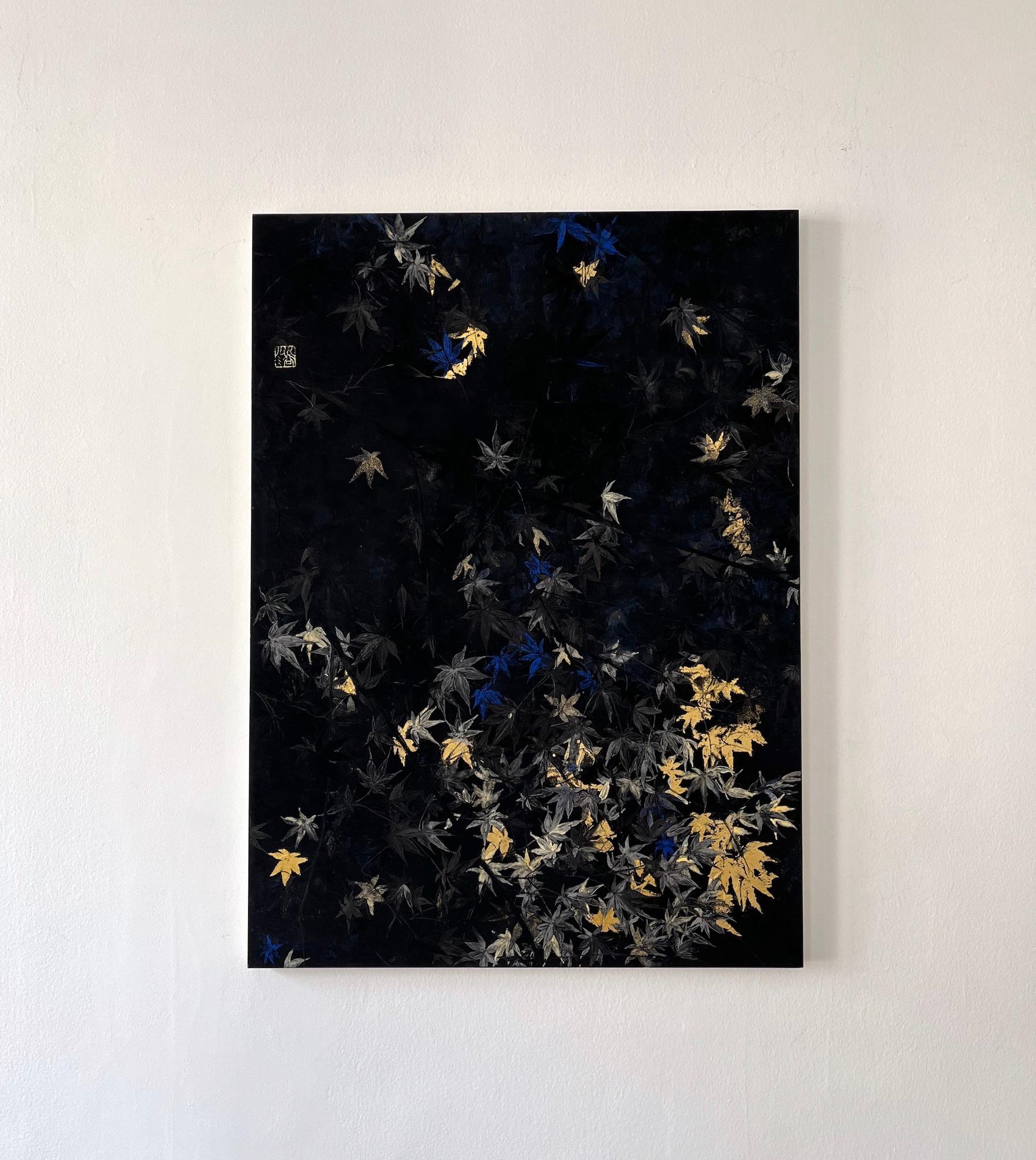 Nocturn VI von Lumi Mizutani – Landschaftsgemälde im japanischen Stil, schwarz und gold im Angebot 1