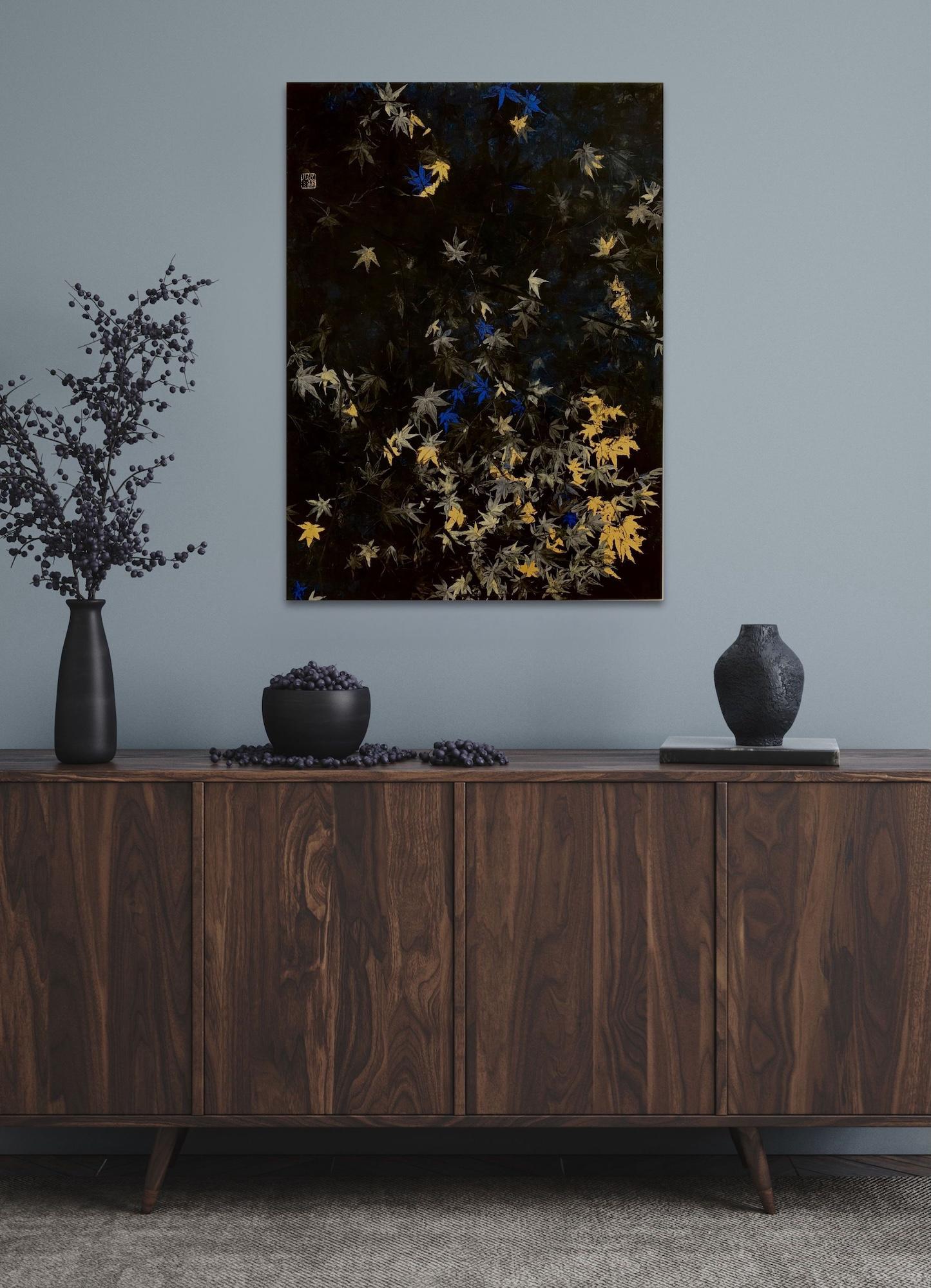 Nocturn VI von Lumi Mizutani – Landschaftsgemälde im japanischen Stil, schwarz und gold im Angebot 3